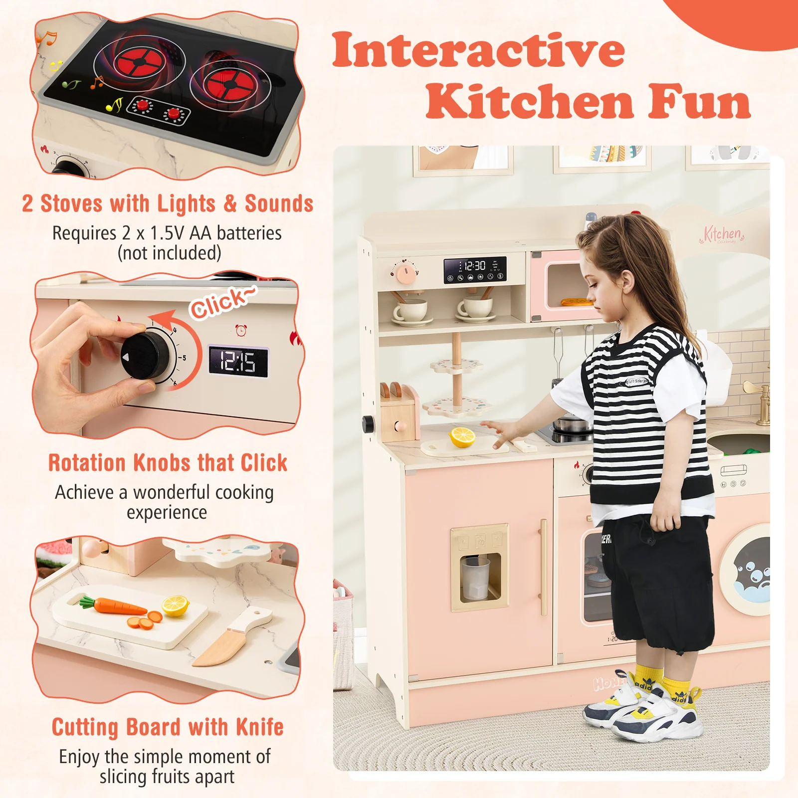 Toy Kitchen Playset With Light And Sound, Pink - Image 6