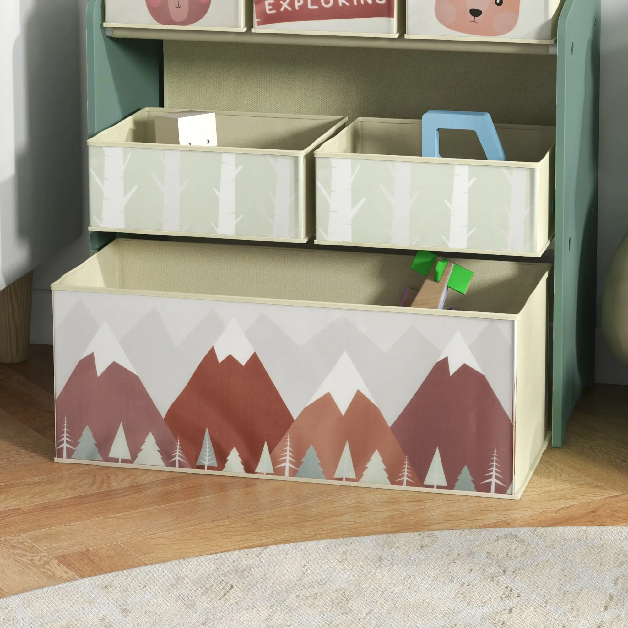 Toy Organizer With 6 Storage Bins, 25" x 12" x 26", Green - Image 10