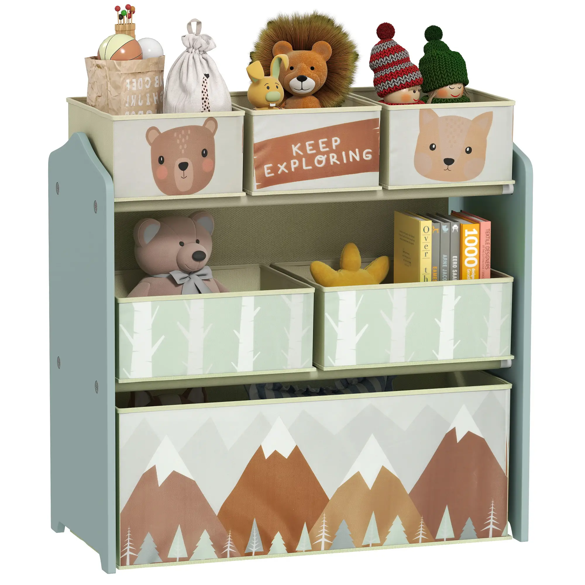Toy Organizer With 6 Storage Bins, 25" x 12" x 26", Green - Image 11