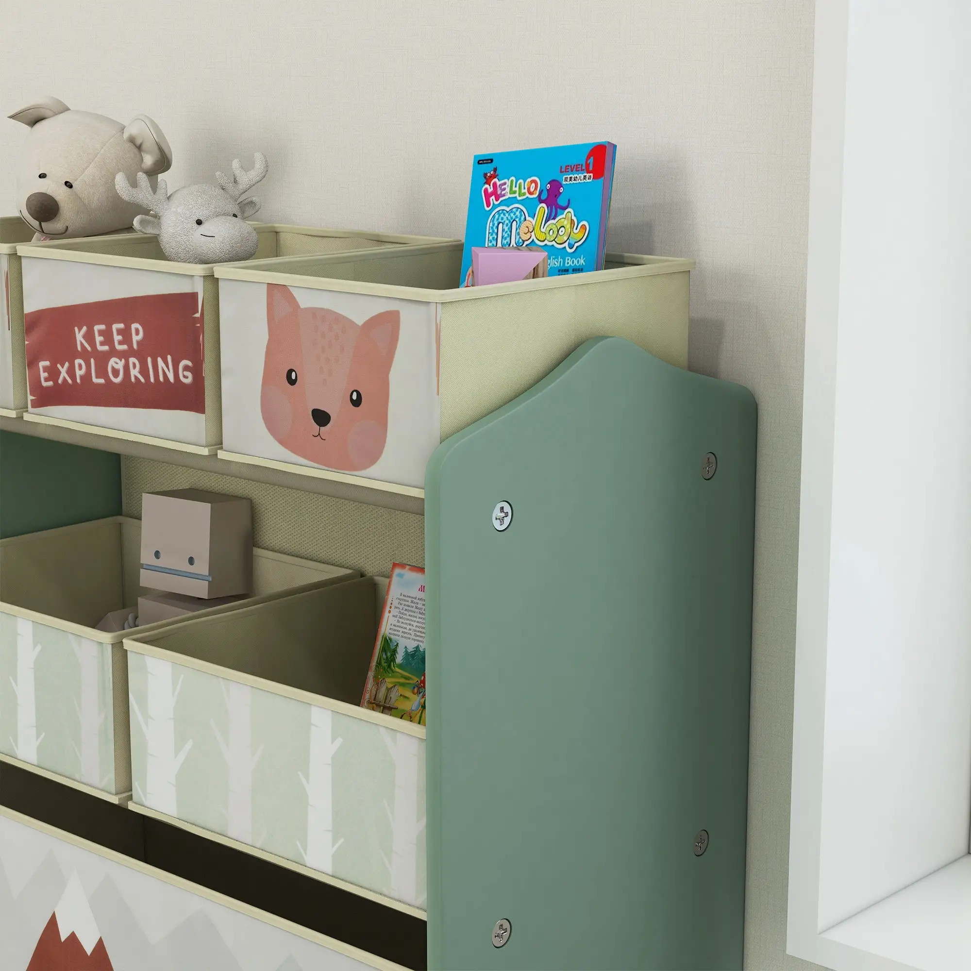 Toy Organizer With 6 Storage Bins, 25" x 12" x 26", Green - Image 9