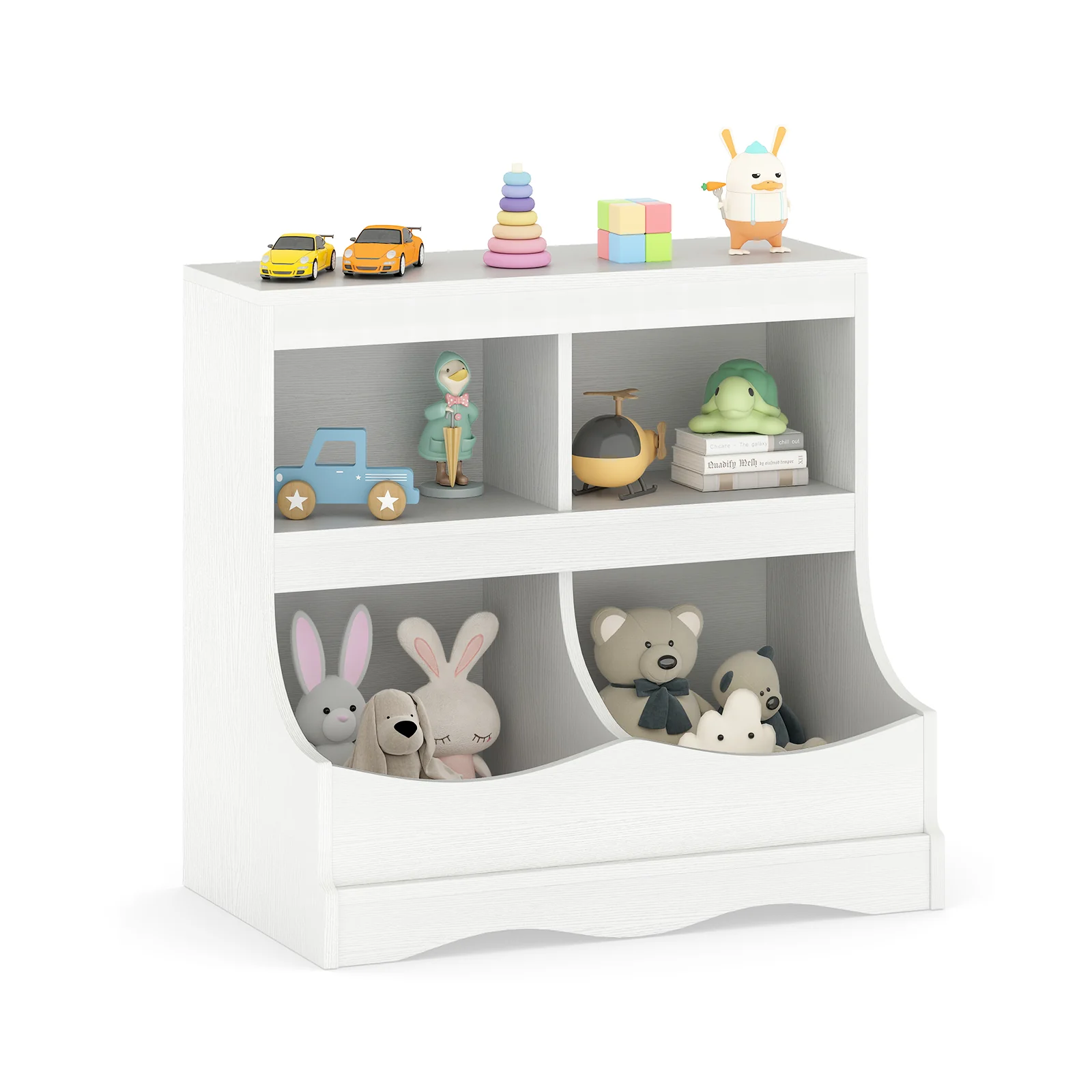 Toy Storage Organizer 4-Cubby Kids Bookcase for Toys and Books, White - Image 4