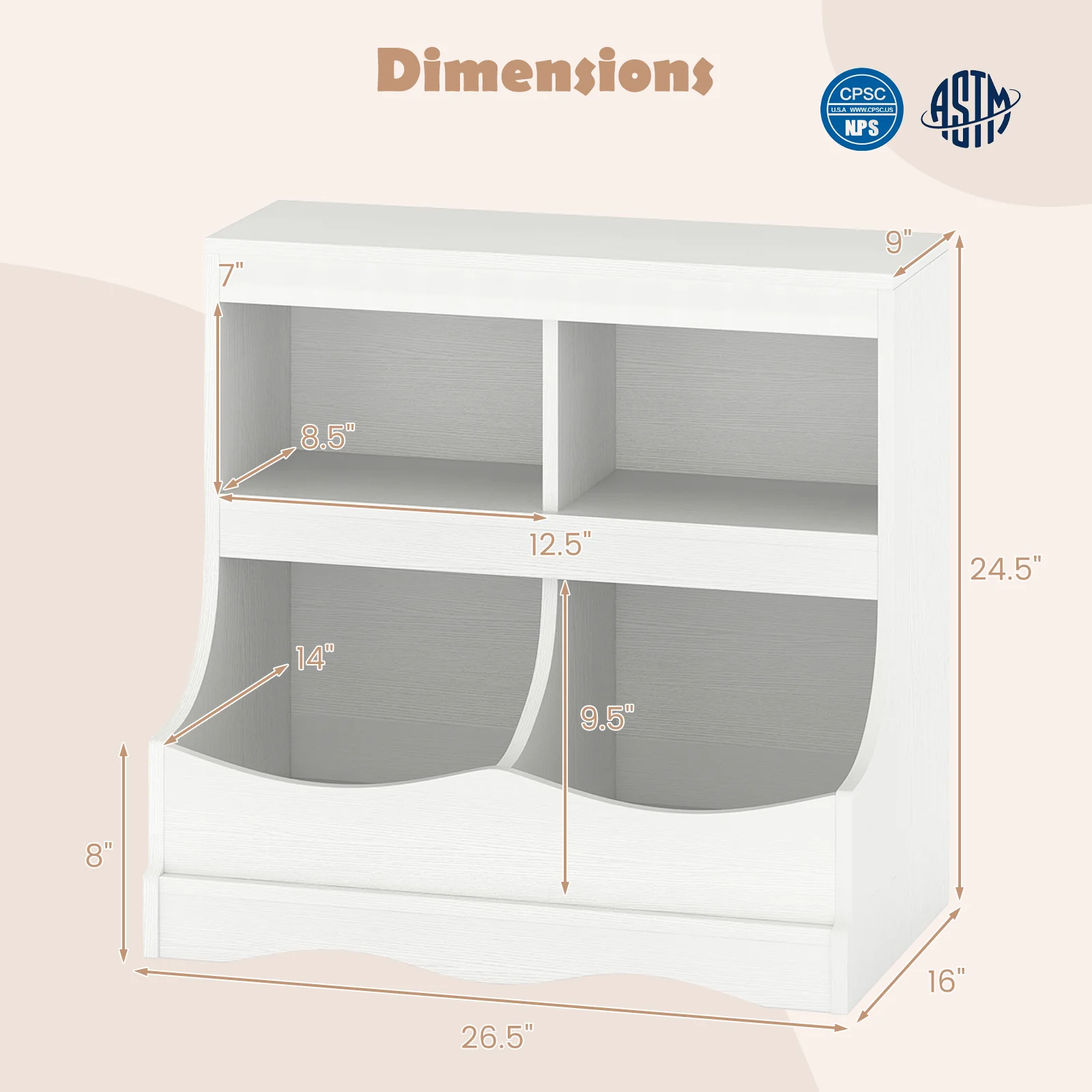 Toy Storage Organizer 4-Cubby Kids Bookcase for Toys and Books, White - Image 6