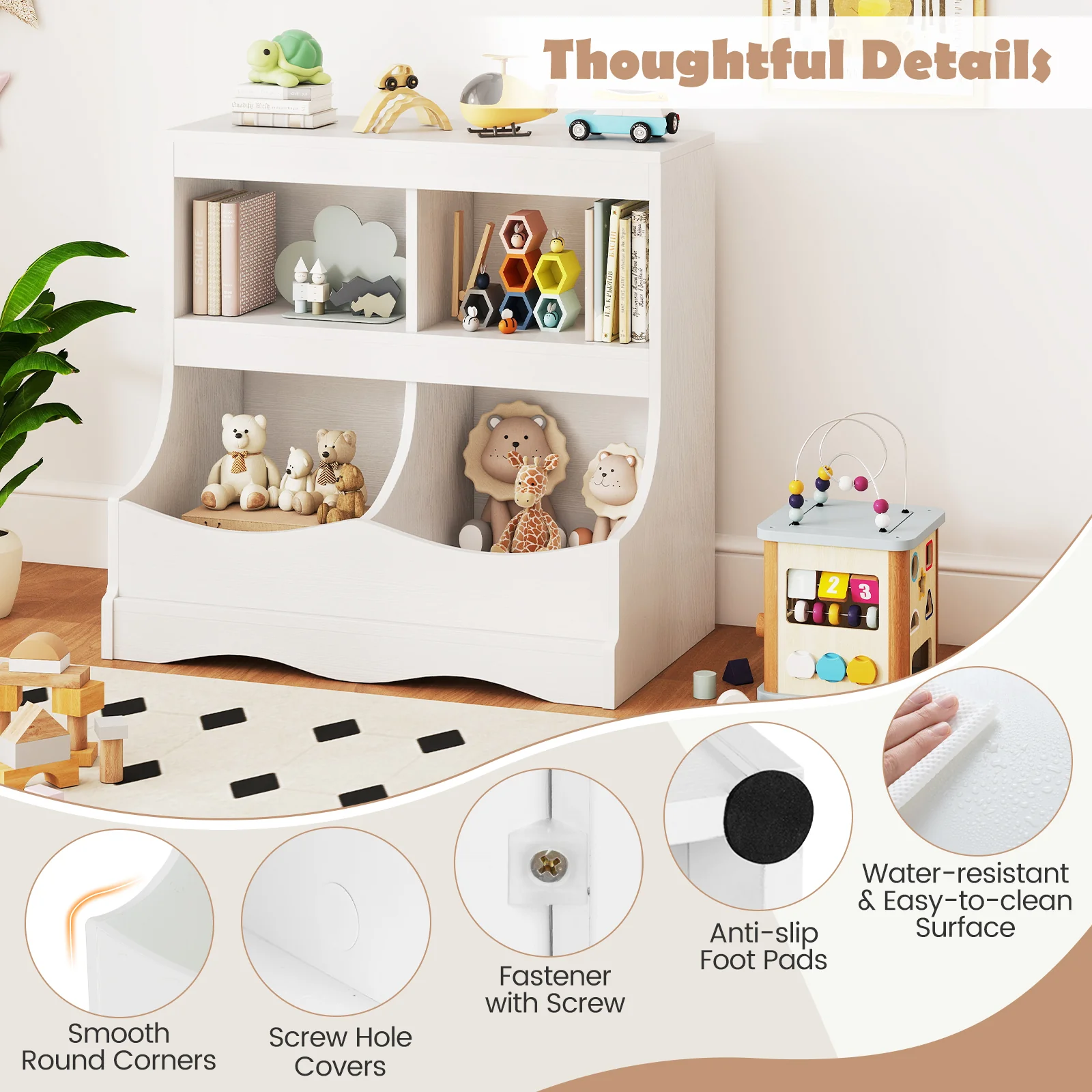 Toy Storage Organizer 4-Cubby Kids Bookcase for Toys and Books, White - Image 9