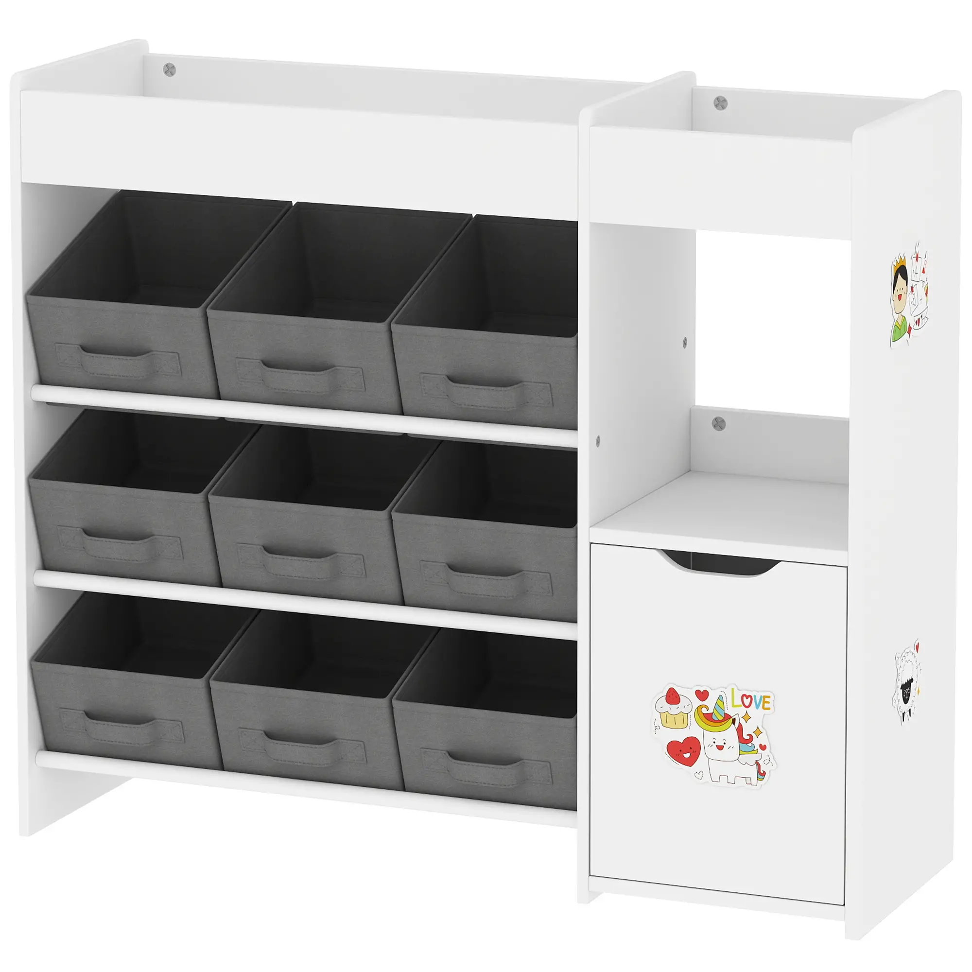Toy Storage Organizer, 9 Non-Woven Fabric Boxes, White