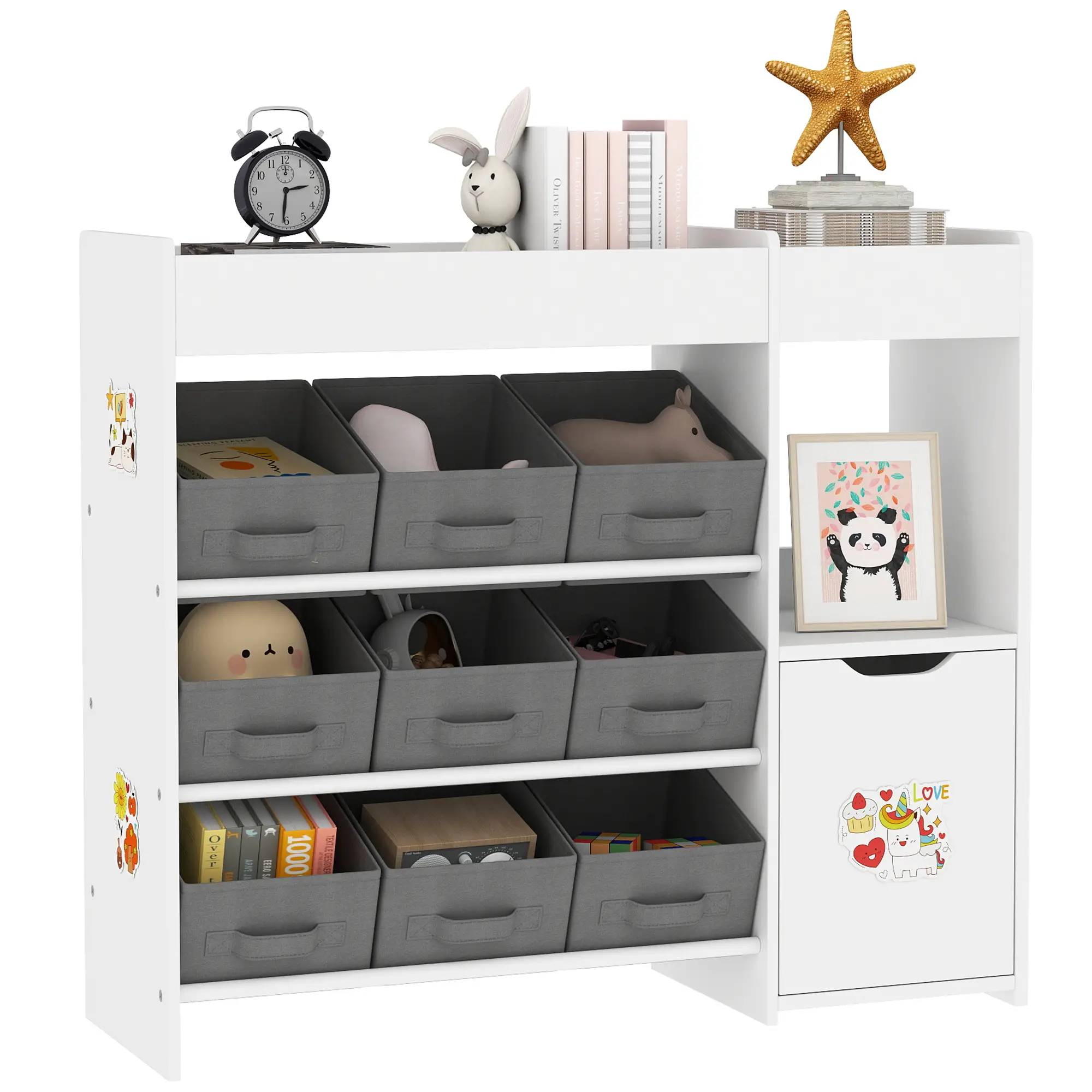 Toy Storage Organizer, 9 Non-Woven Fabric Boxes, White - Image 11