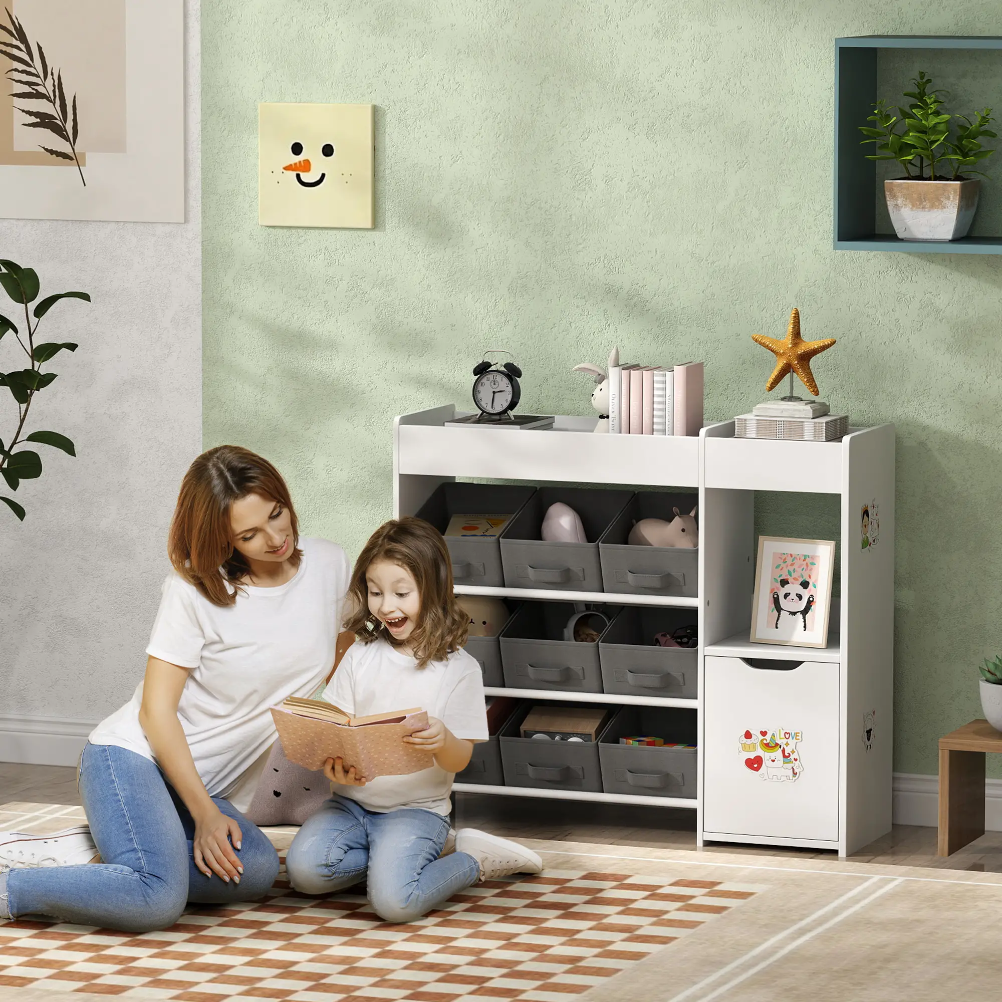 Toy Storage Organizer, 9 Non-Woven Fabric Boxes, White - Image 2