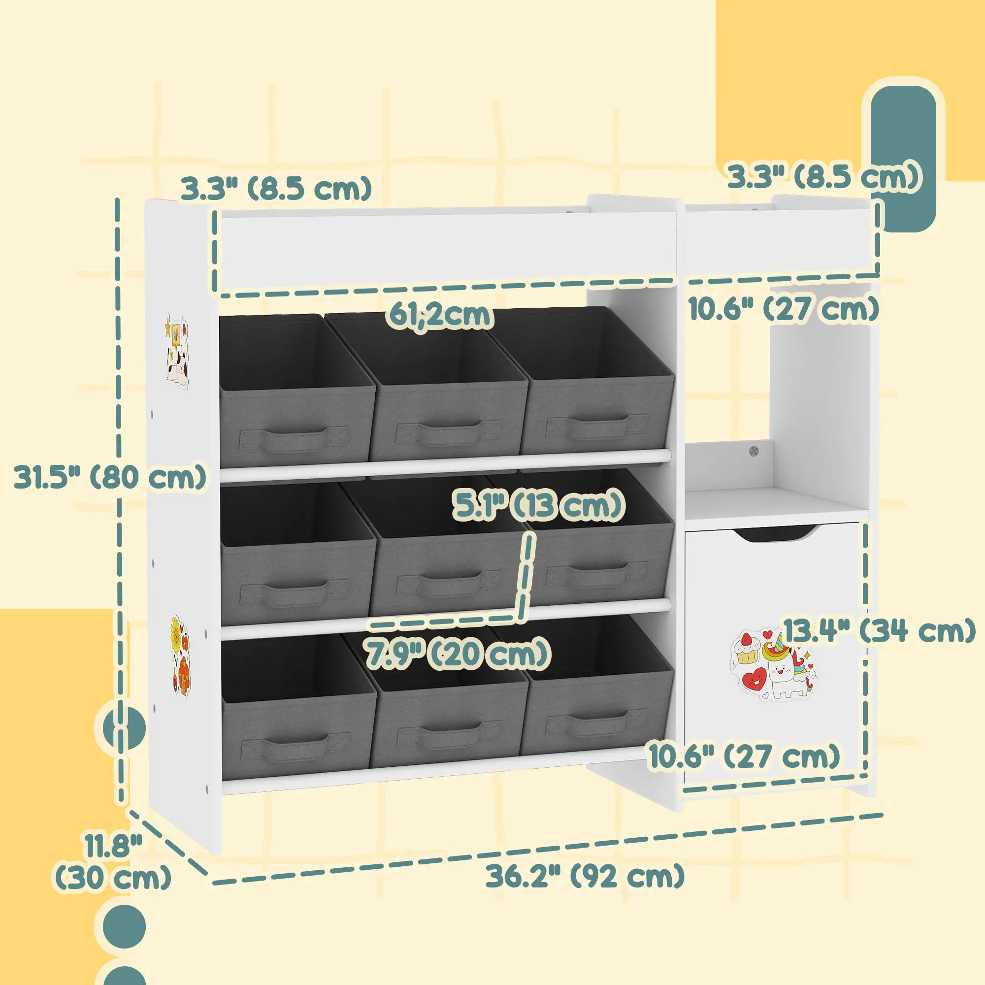 Toy Storage Organizer, 9 Non-Woven Fabric Boxes, White - Image 3