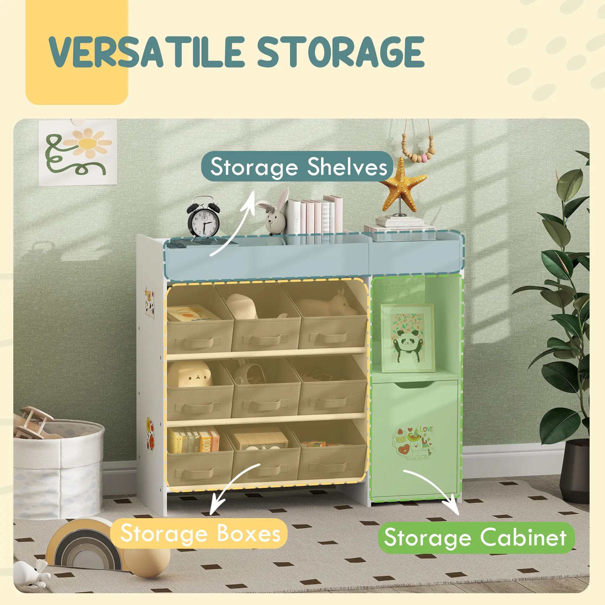 Toy Storage Organizer, 9 Non-Woven Fabric Boxes, White - Image 4