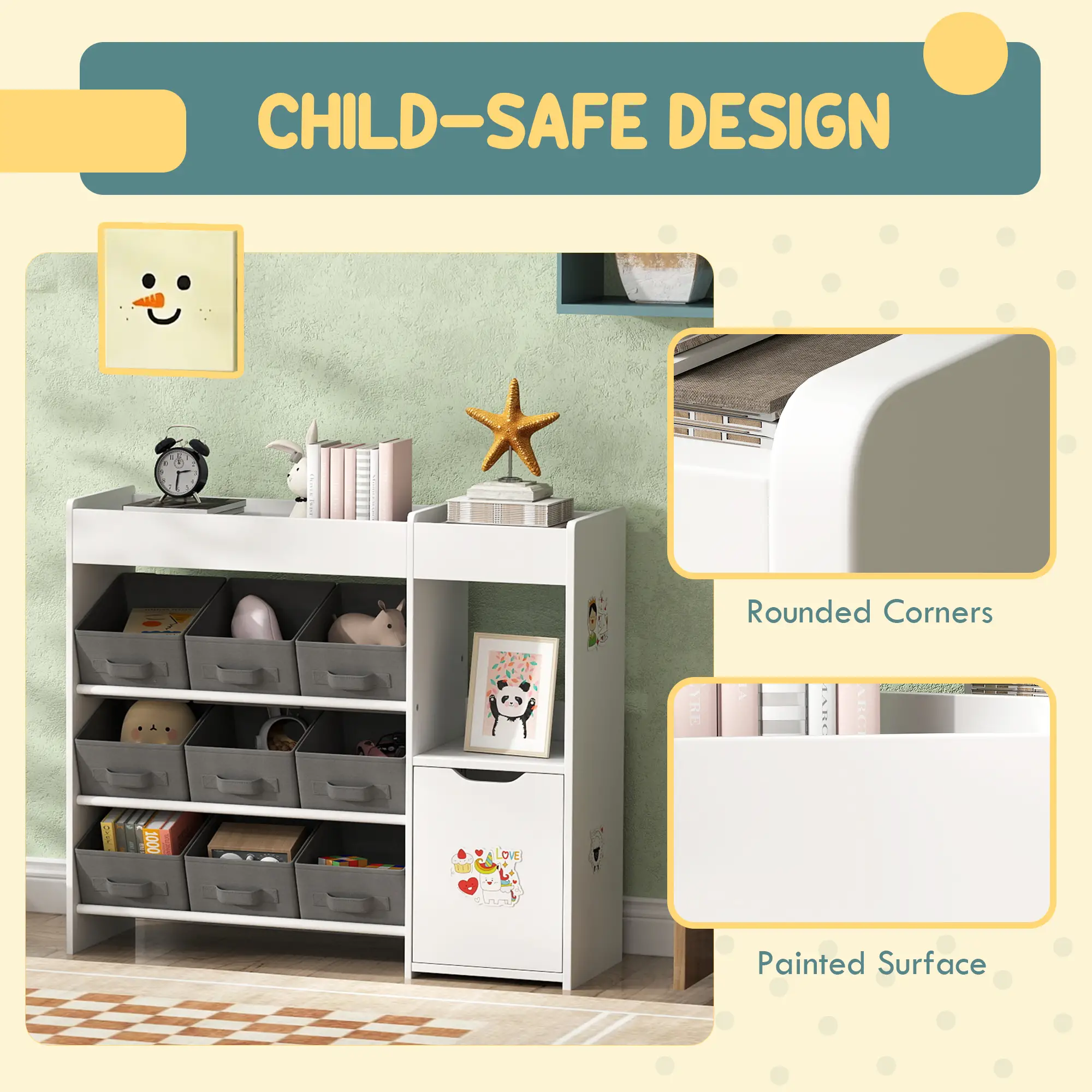 Toy Storage Organizer, 9 Non-Woven Fabric Boxes, White - Image 5