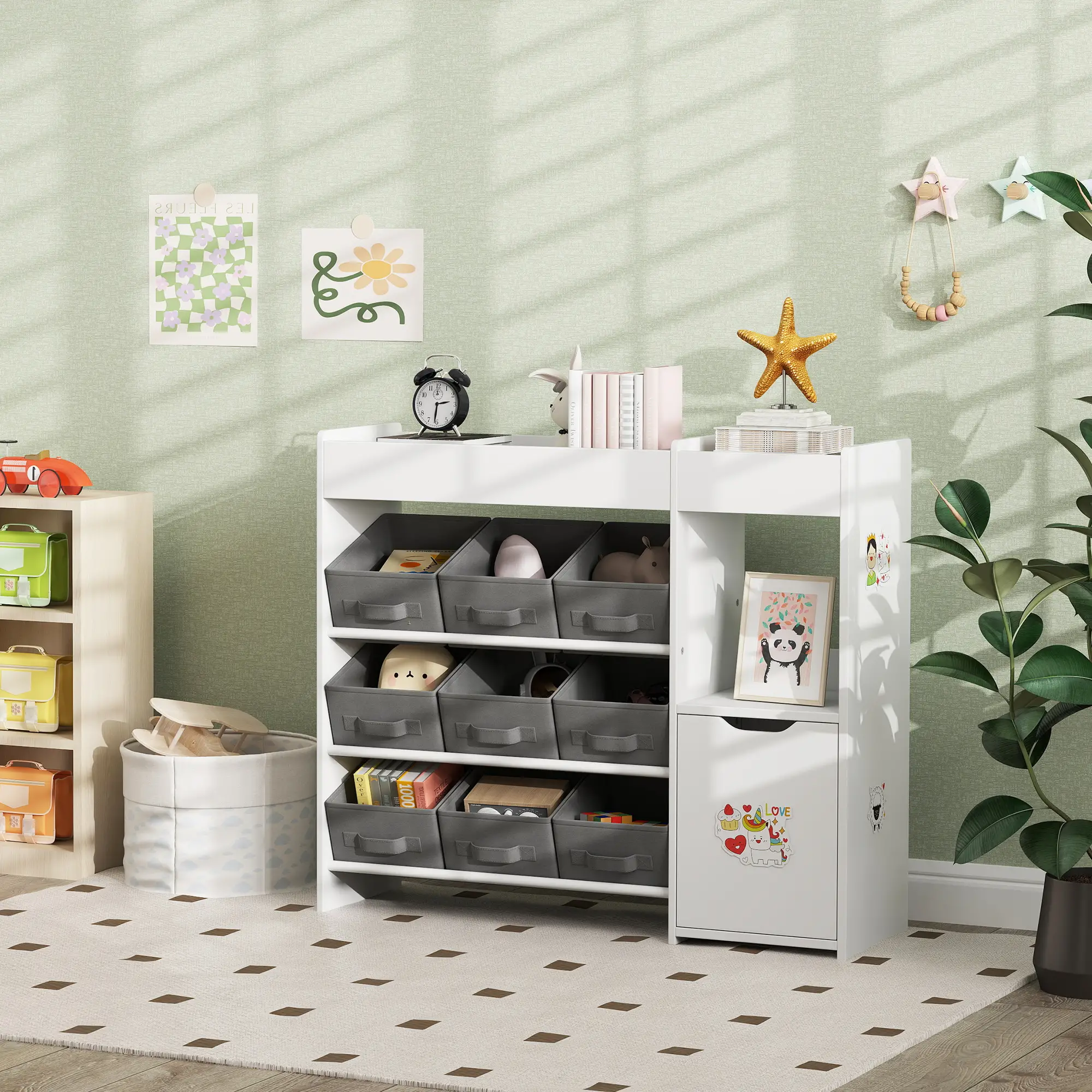 Toy Storage Organizer, 9 Non-Woven Fabric Boxes, White - Image 8