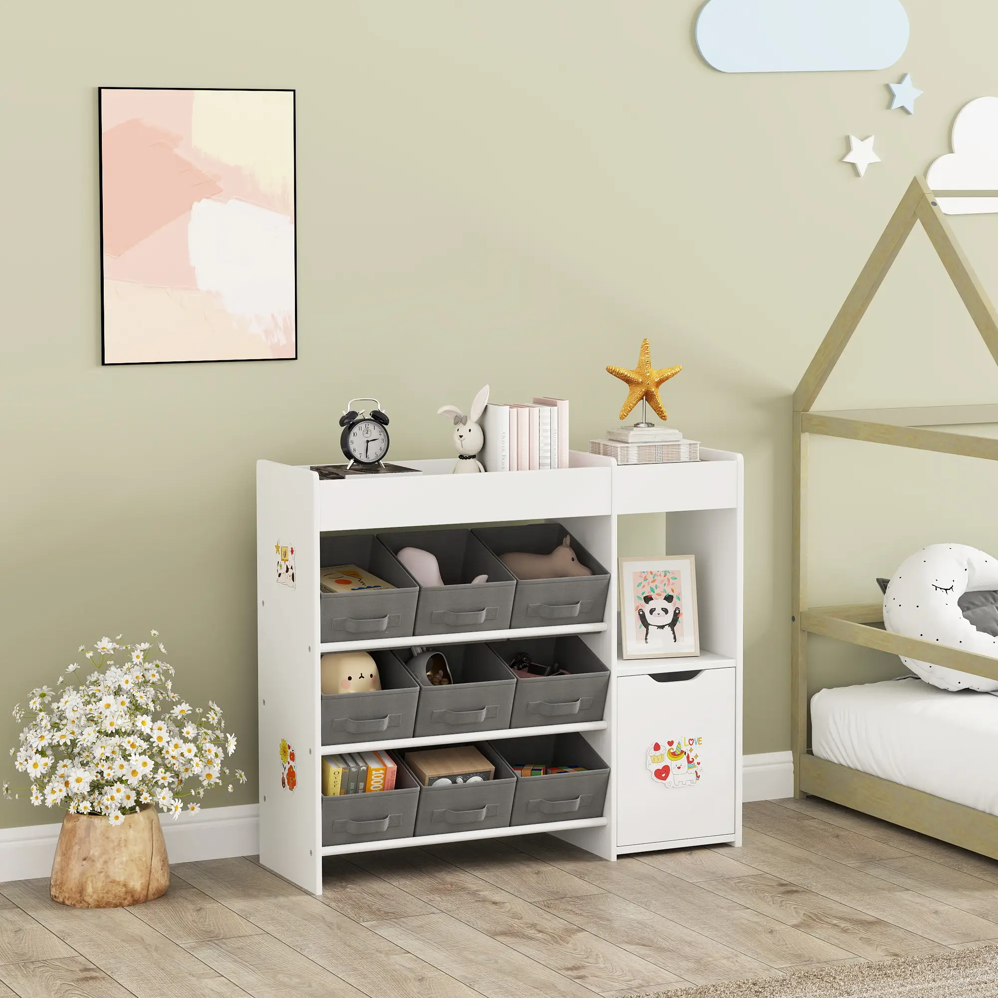 Toy Storage Organizer, 9 Non-Woven Fabric Boxes, White - Image 9