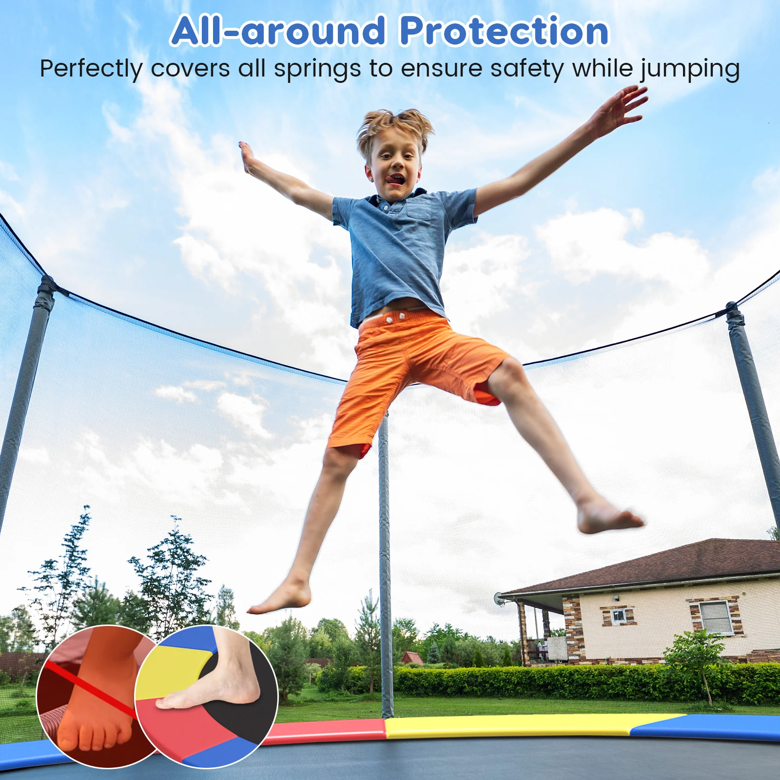 Trampoline Pad Replacement, 14 ft, Safety Pad with Straps, Multicolor - Image 7