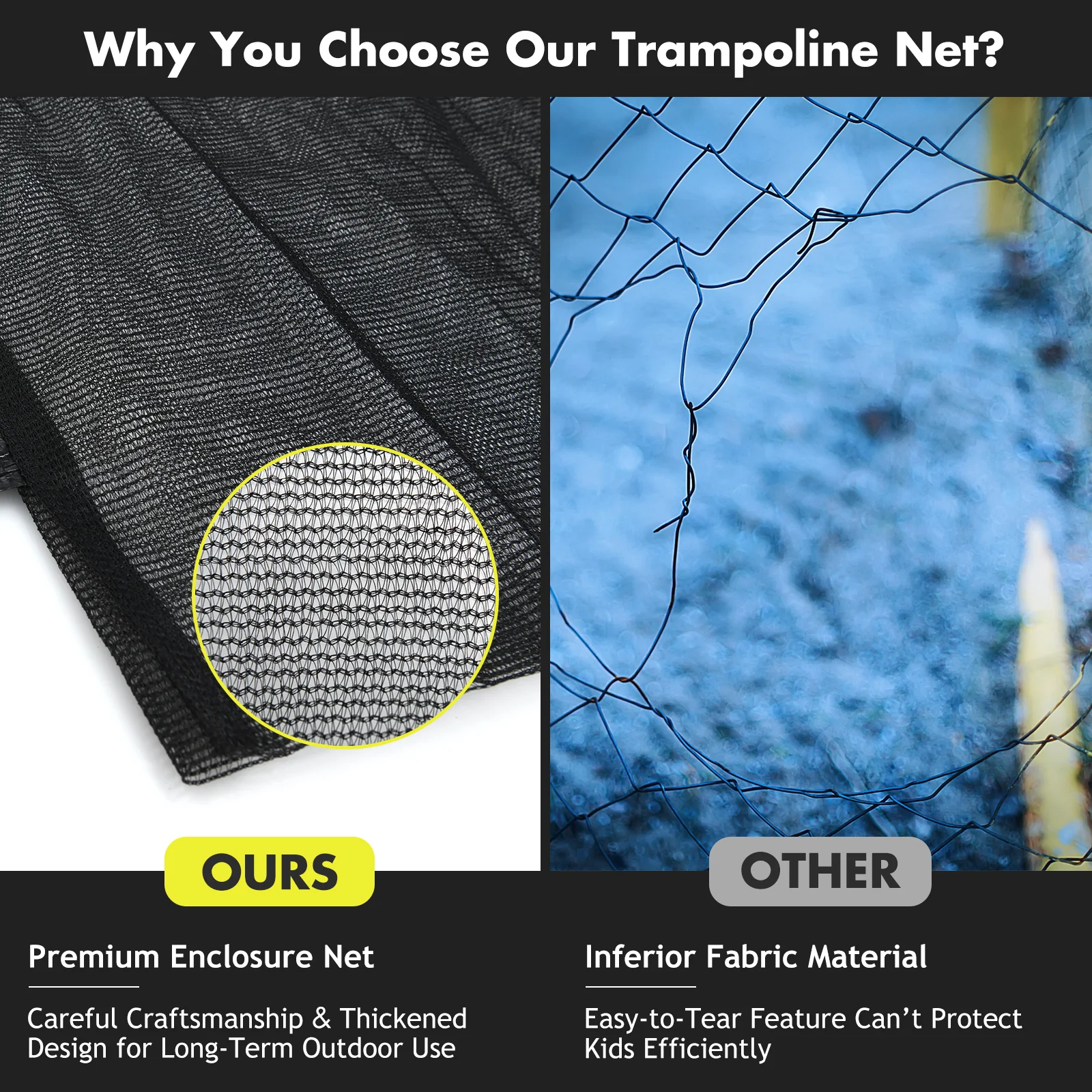 Trampoline Replacement Protection Enclosure Net, 14ft, Black - Image 10