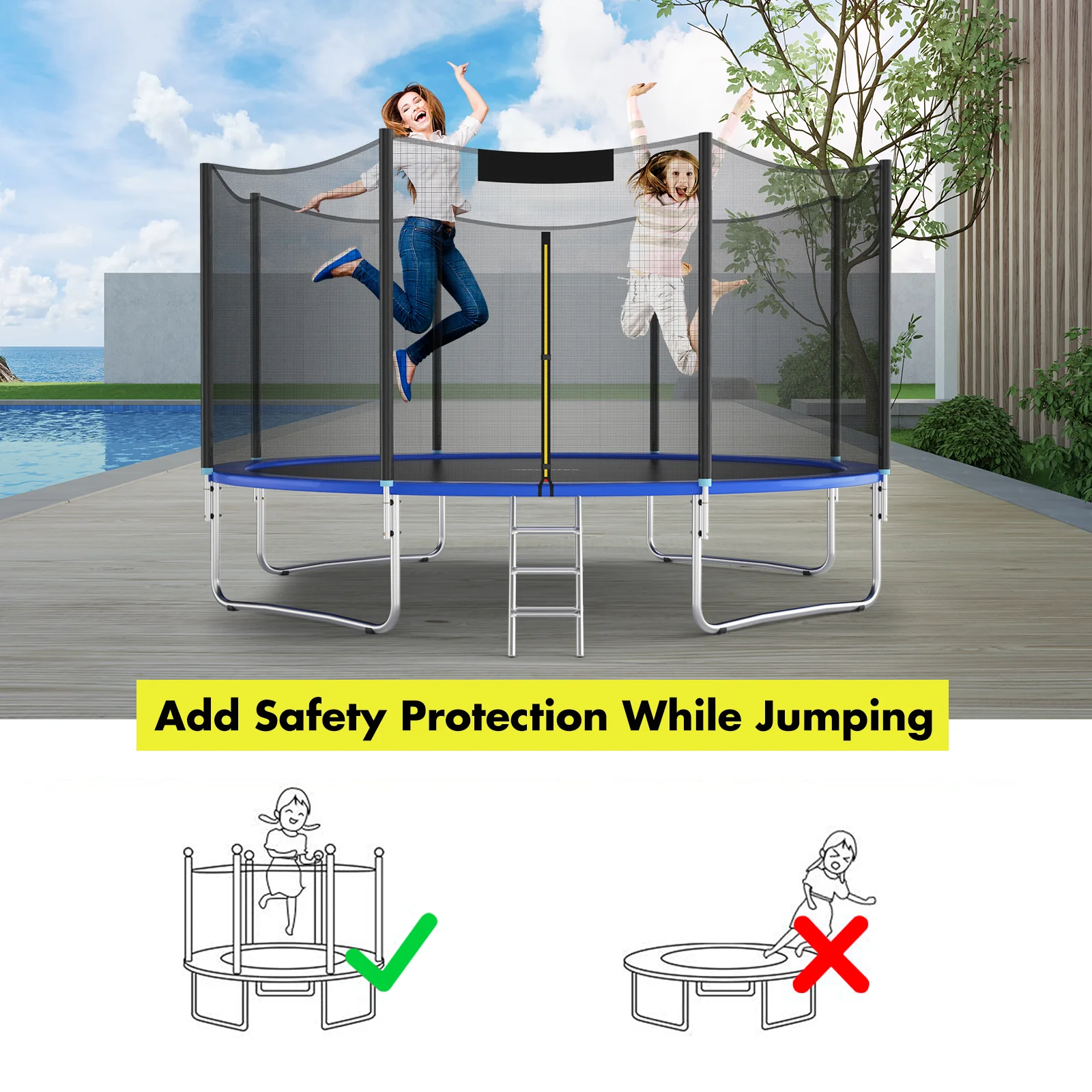 Trampoline Replacement Protection Enclosure Net, 14ft, Black - Image 6