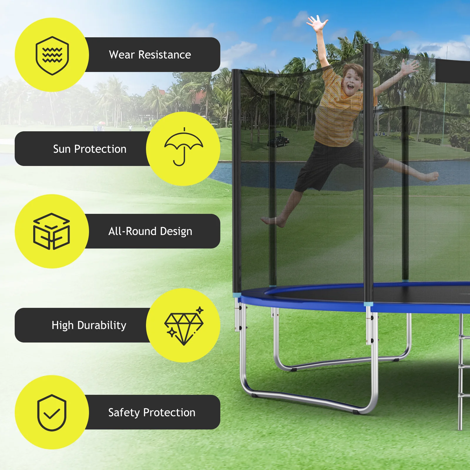 Trampoline Replacement Protection Enclosure Net with Zipper-12 ft, Black - Image 8