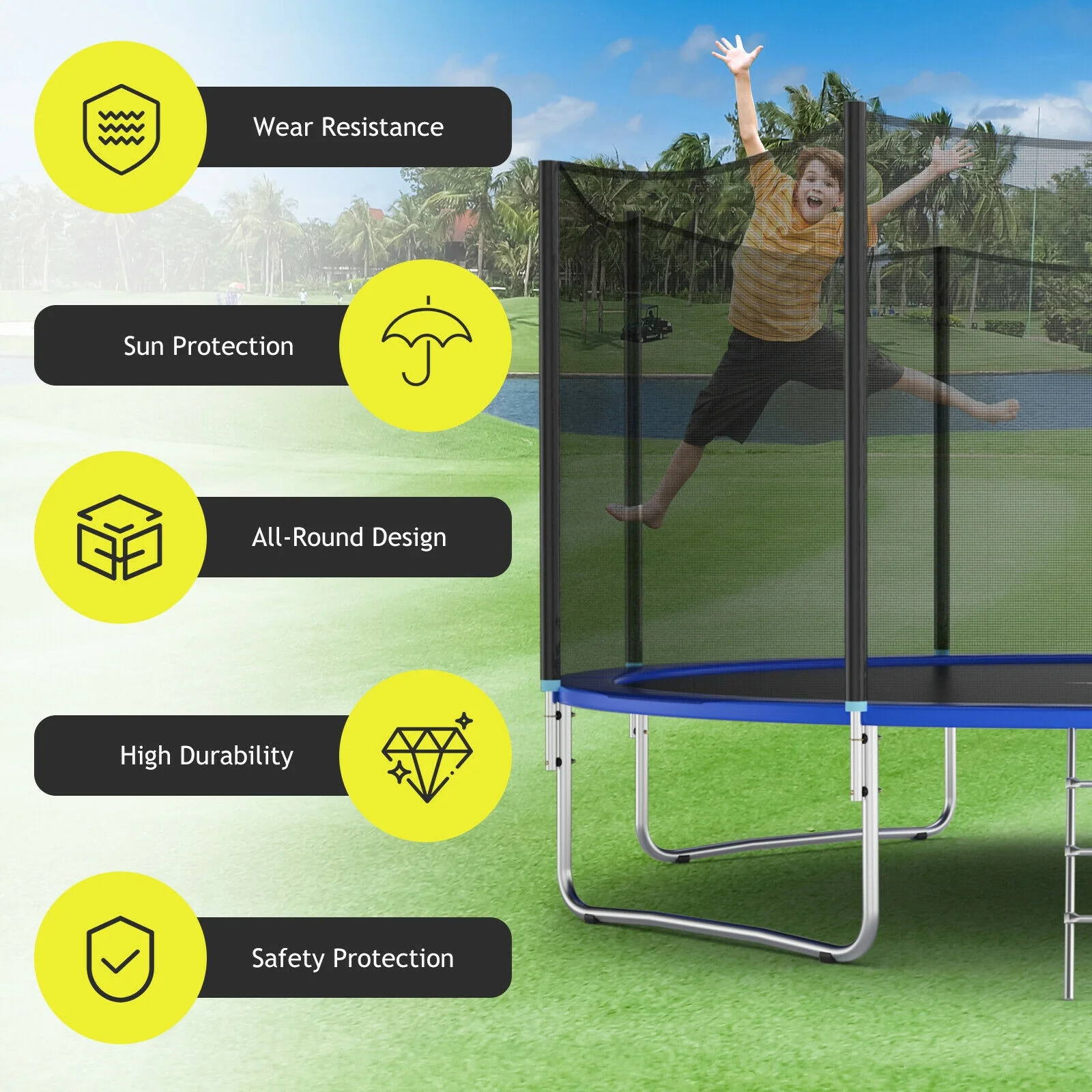 Trampoline Safety Enclosure Net, 16 ft, Black - Image 9