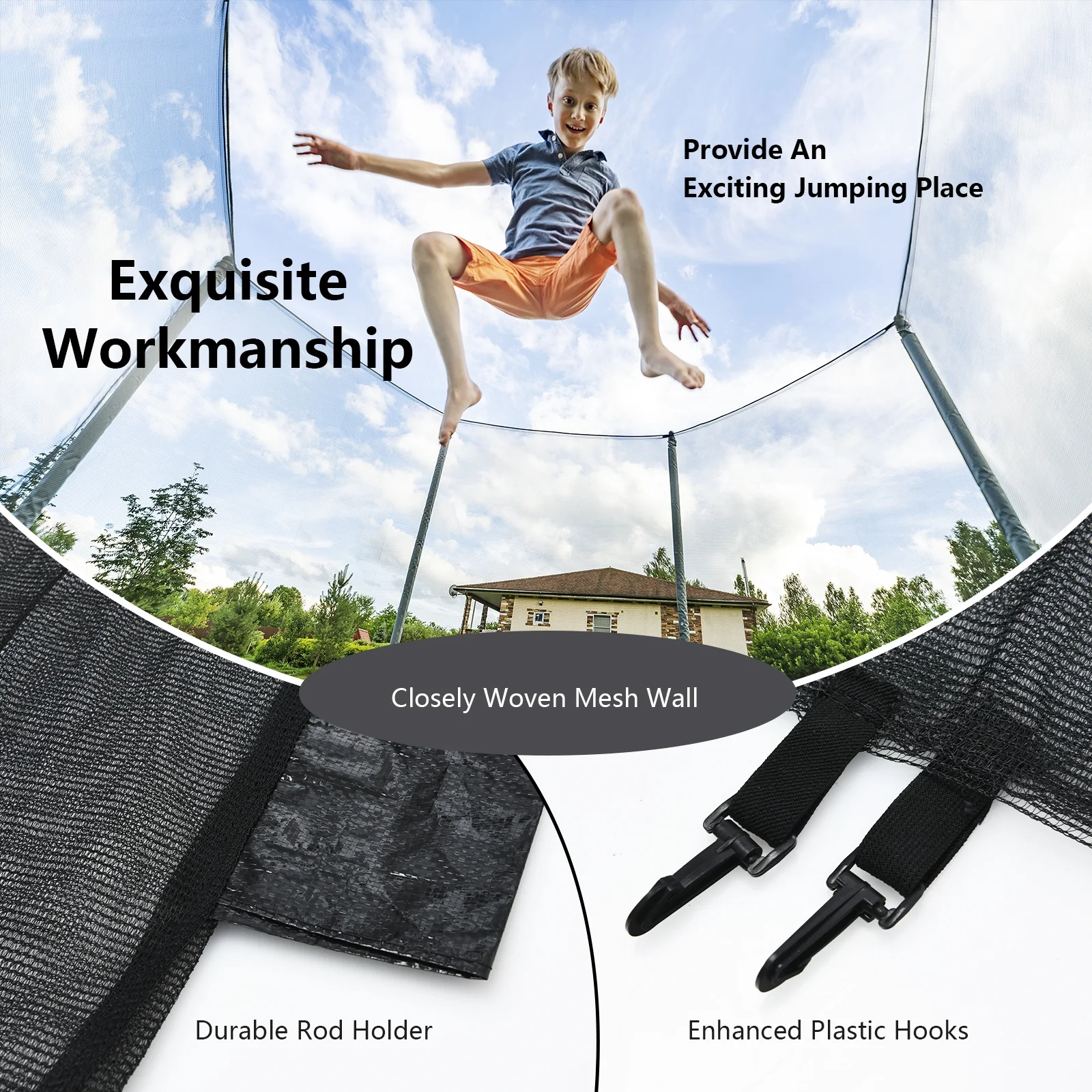 Trampoline Safety Replacement Enclosure Net, 8 ft - Image 6