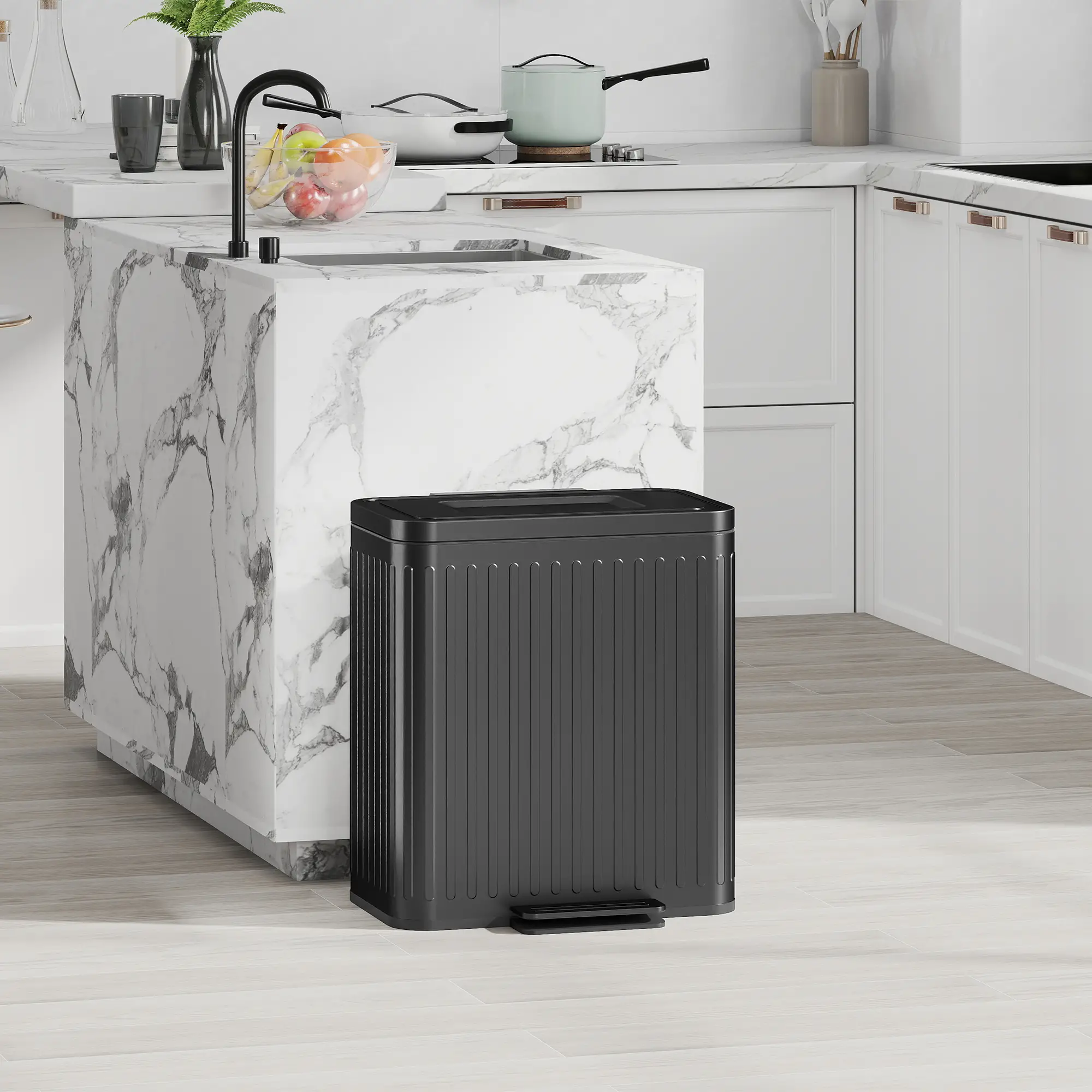 Trash Can, 2 x 5.3 Gallon, Soft Close Lid, Removable Inner Buckets - Image 2
