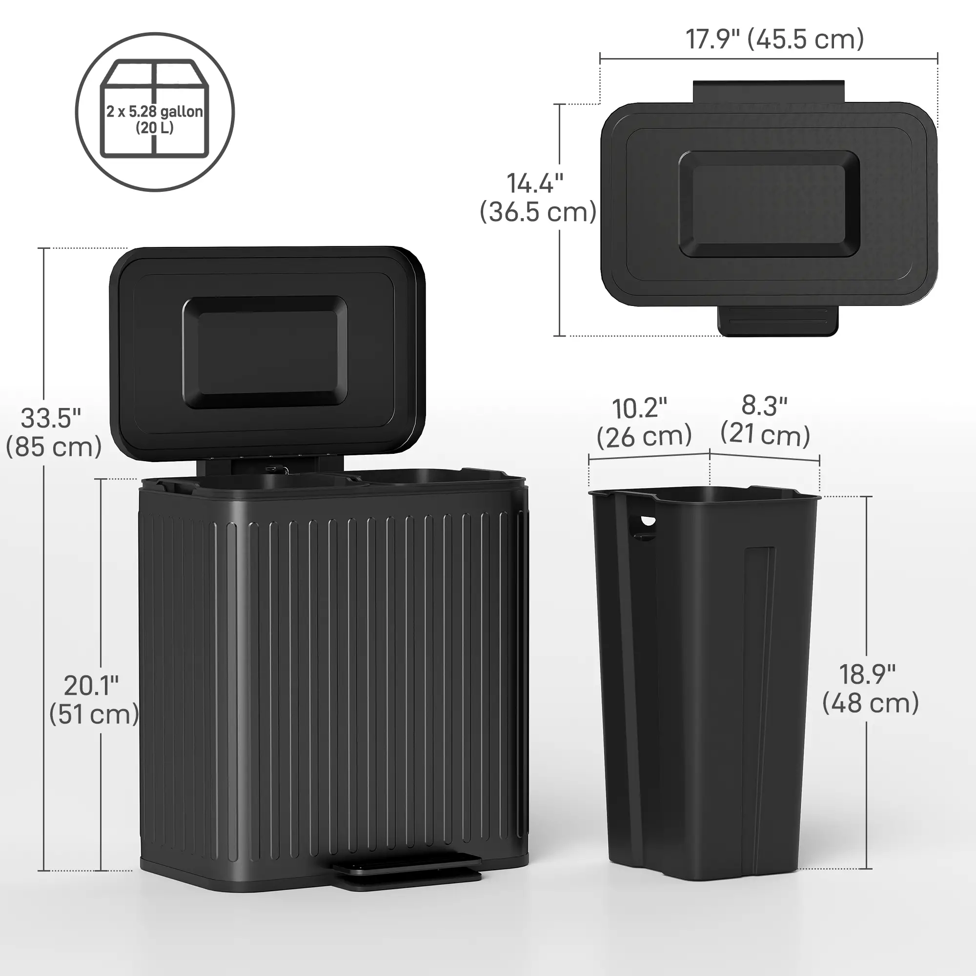 Trash Can, 2 x 5.3 Gallon, Soft Close Lid, Removable Inner Buckets - Image 3
