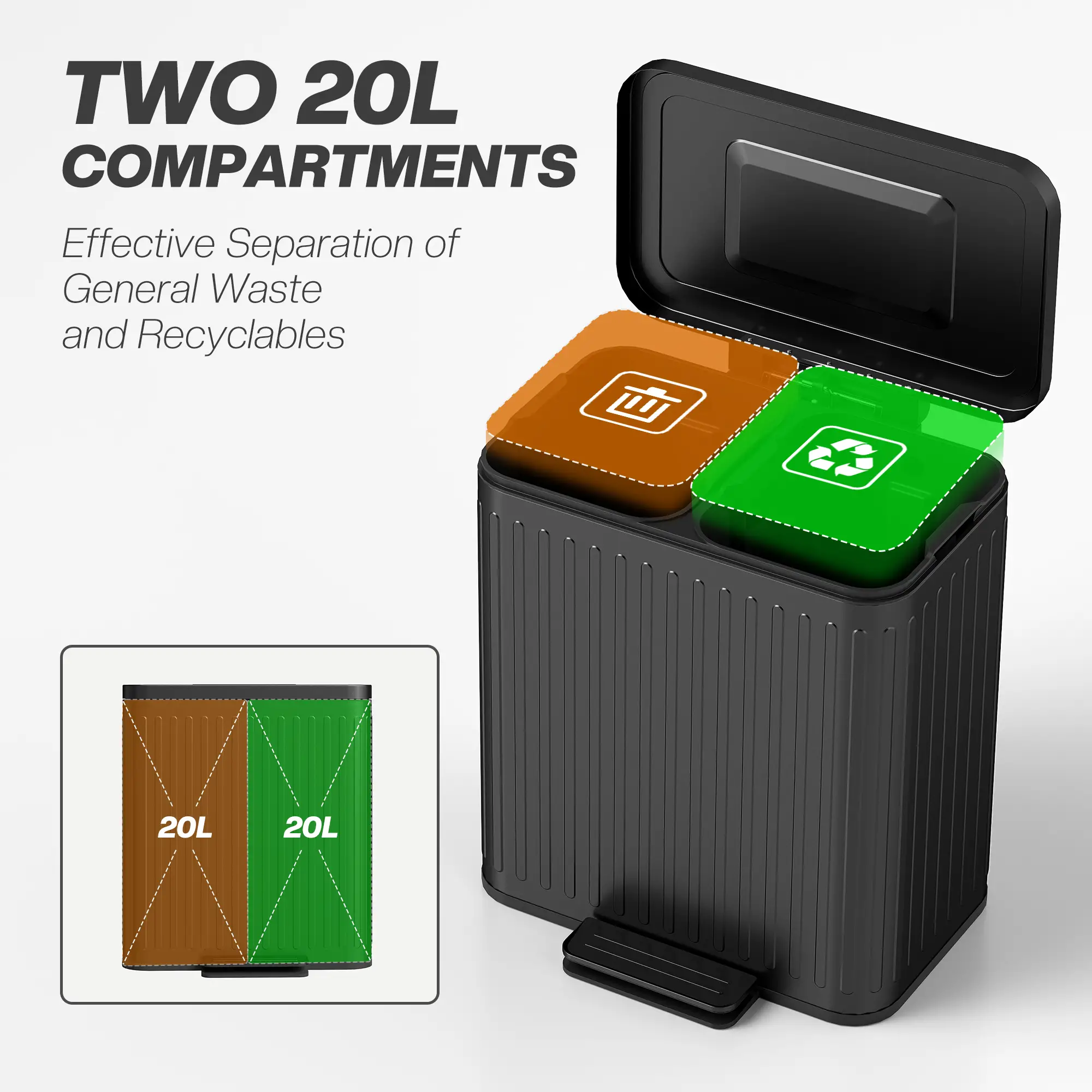 Trash Can, 2 x 5.3 Gallon, Soft Close Lid, Removable Inner Buckets - Image 4
