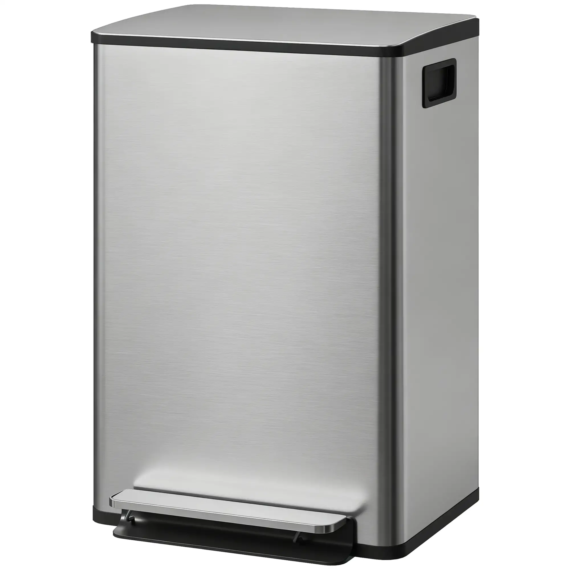 Trash Can with Soft-Close Lid, Garbage Can with Removable Inner Bucket for Kitchen 13.2gal, Silver