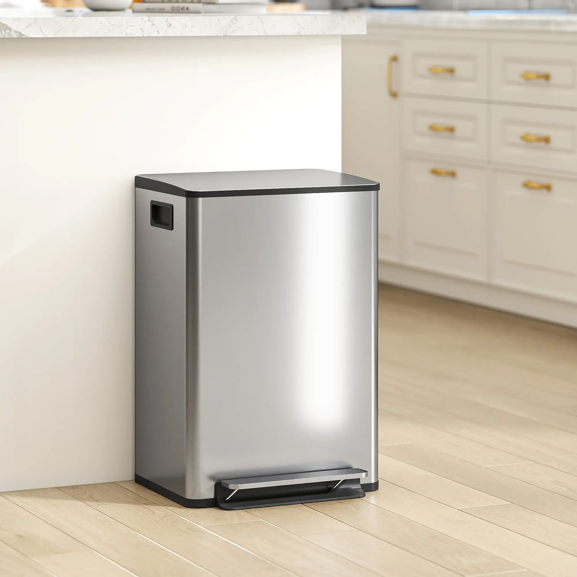 Trash Can with Soft-Close Lid, Garbage Can with Removable Inner Bucket for Kitchen 13.2gal, Silver - Image 2
