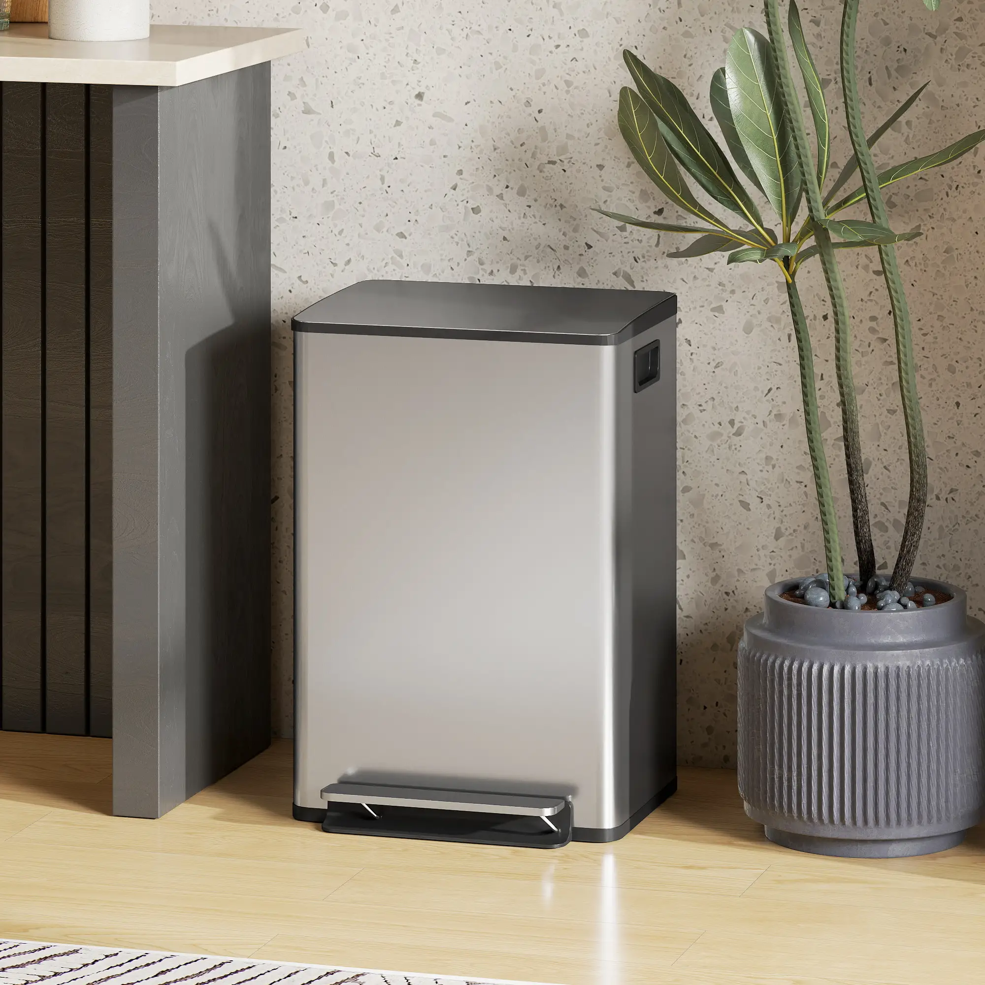 Trash Can with Soft-Close Lid, Garbage Can with Removable Inner Bucket for Kitchen 13.2gal, Silver - Image 7