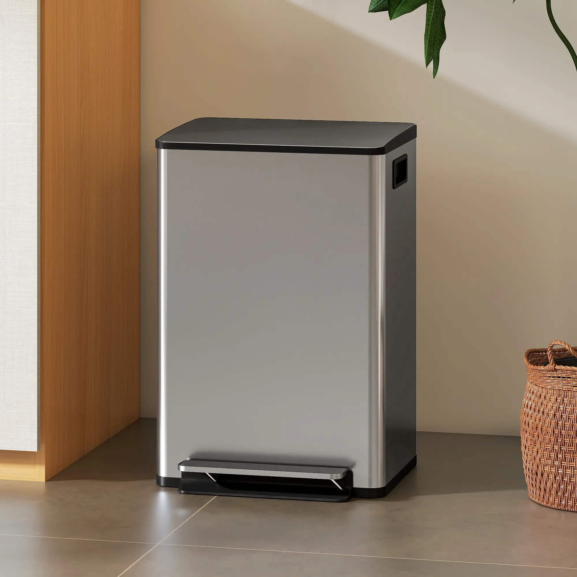 Trash Can with Soft-Close Lid, Garbage Can with Removable Inner Bucket for Kitchen 13.2gal, Silver - Image 9