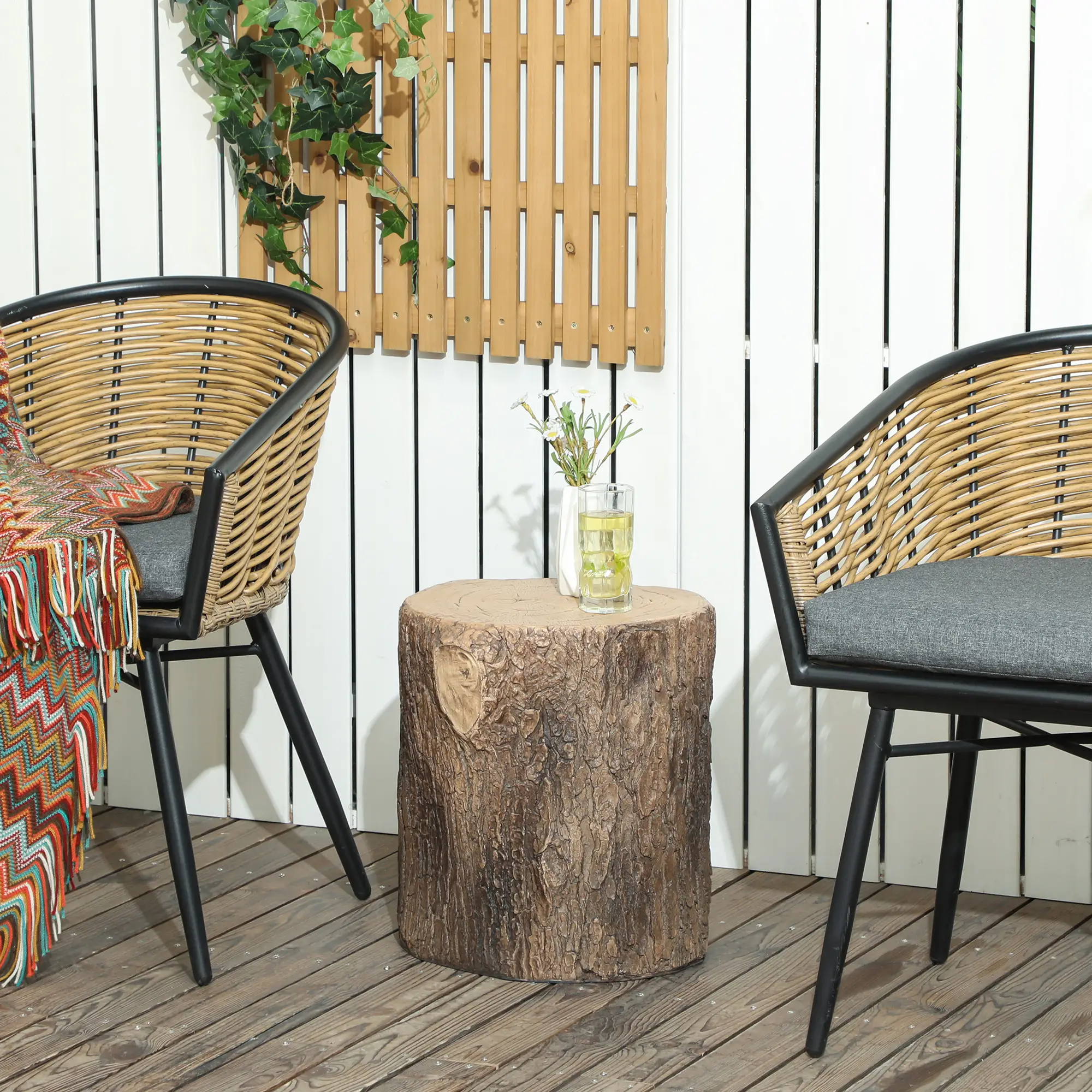 Tree Stump Garden Stool, 15" Outdoor Side Table, Brown - Image 2