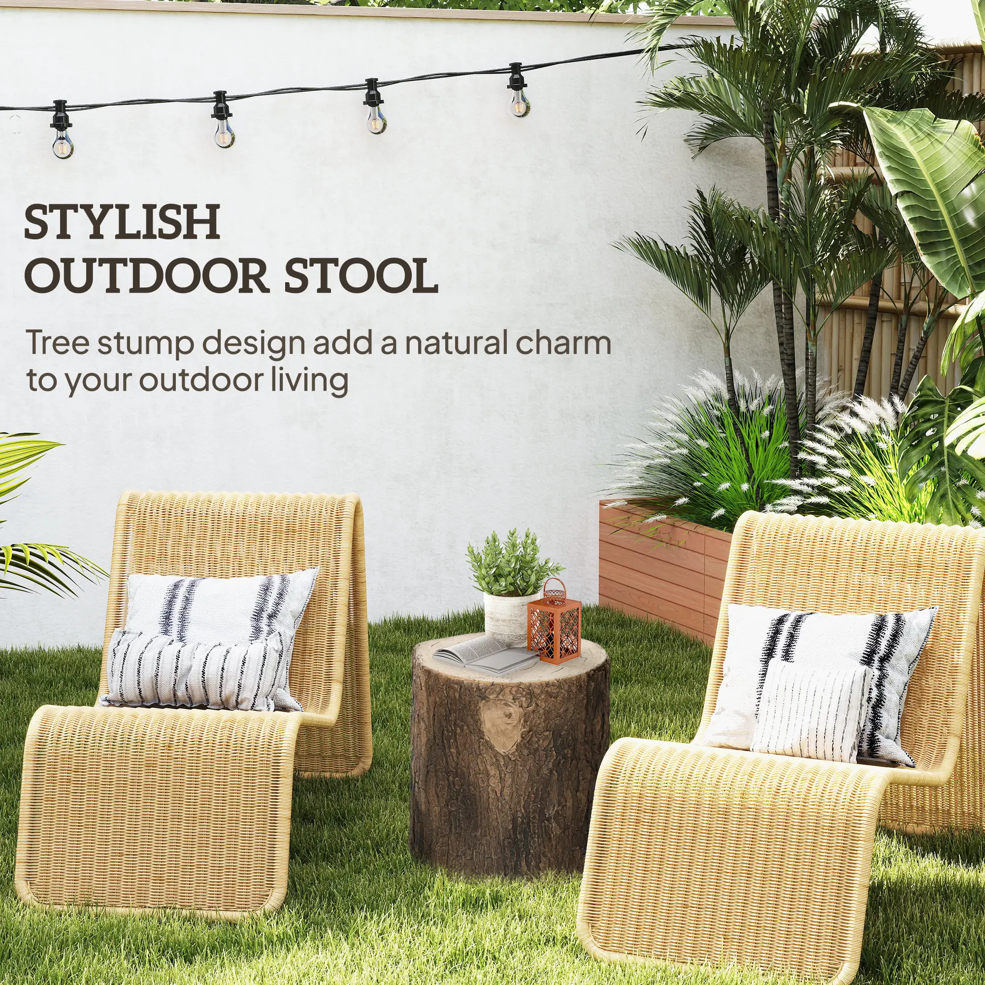 Tree Stump Garden Stool, 15" Outdoor Side Table, Brown - Image 4
