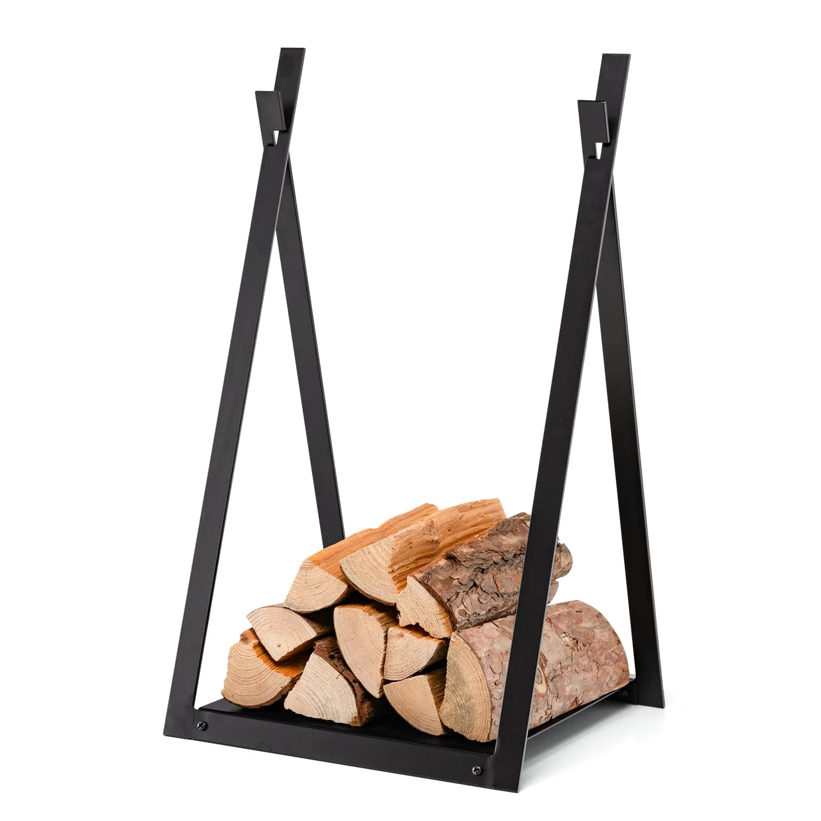 Triangle Firewood Rack With Raised Base, Black - Image 9