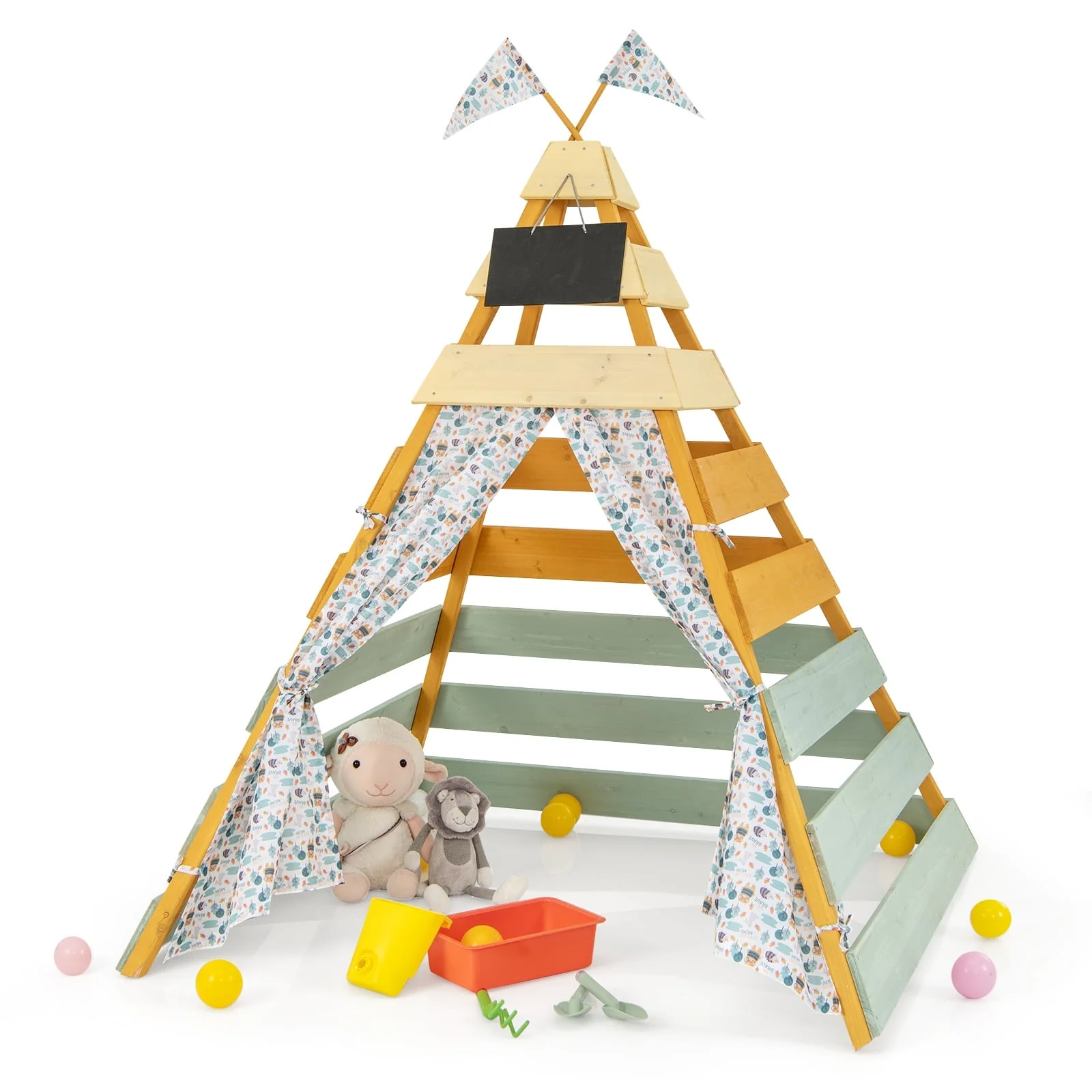 Triangle Hideaway Playhouse, Removable Chalkboard, Indoor Outdoor, Multicolor
