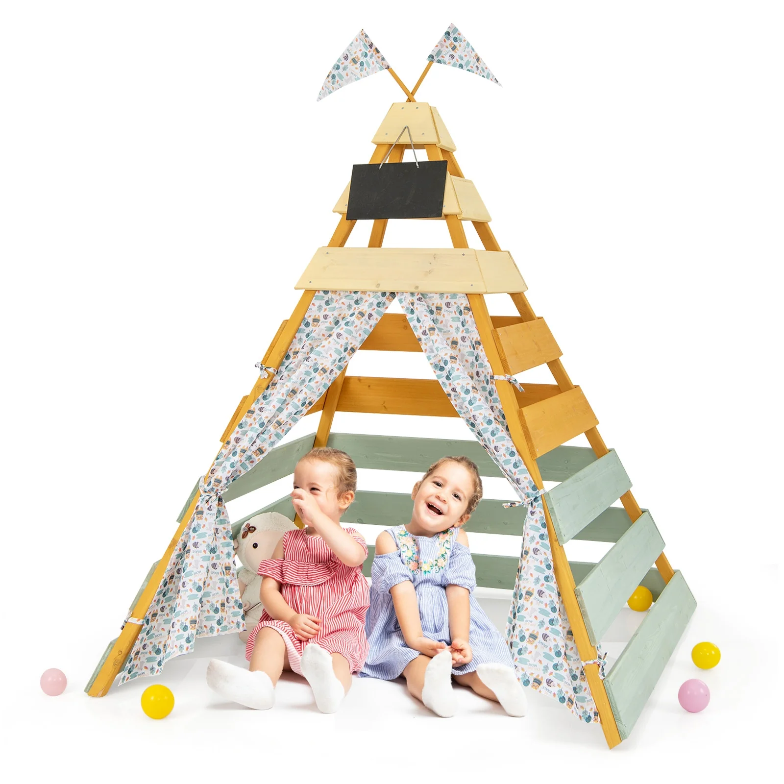 Triangle Hideaway Playhouse, Removable Chalkboard, Indoor Outdoor, Multicolor - Image 5