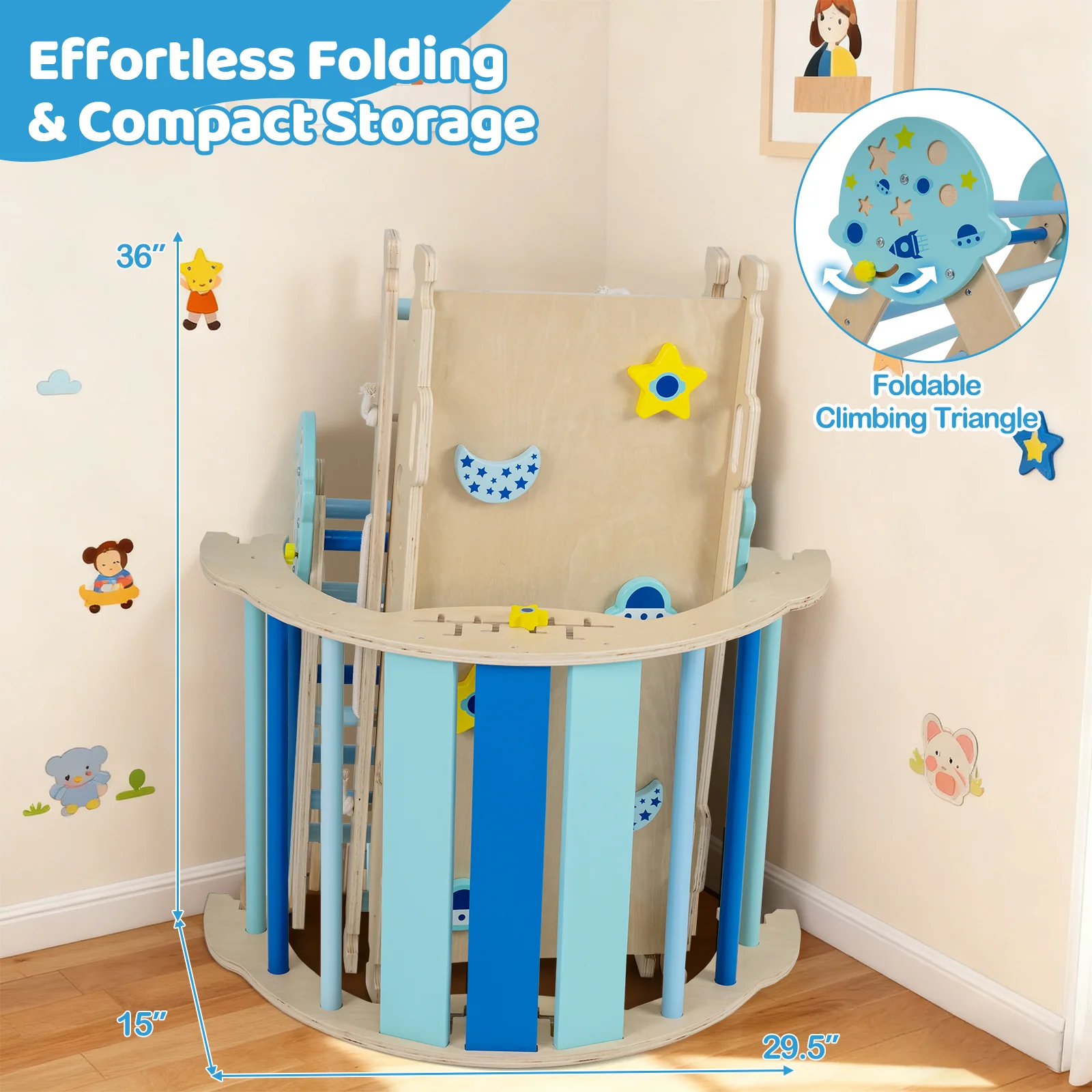 Triangle Set 8-in-1 Foldable Baby Climbing Toys Astronaut/Unicorn Theme, Blue - Image 8