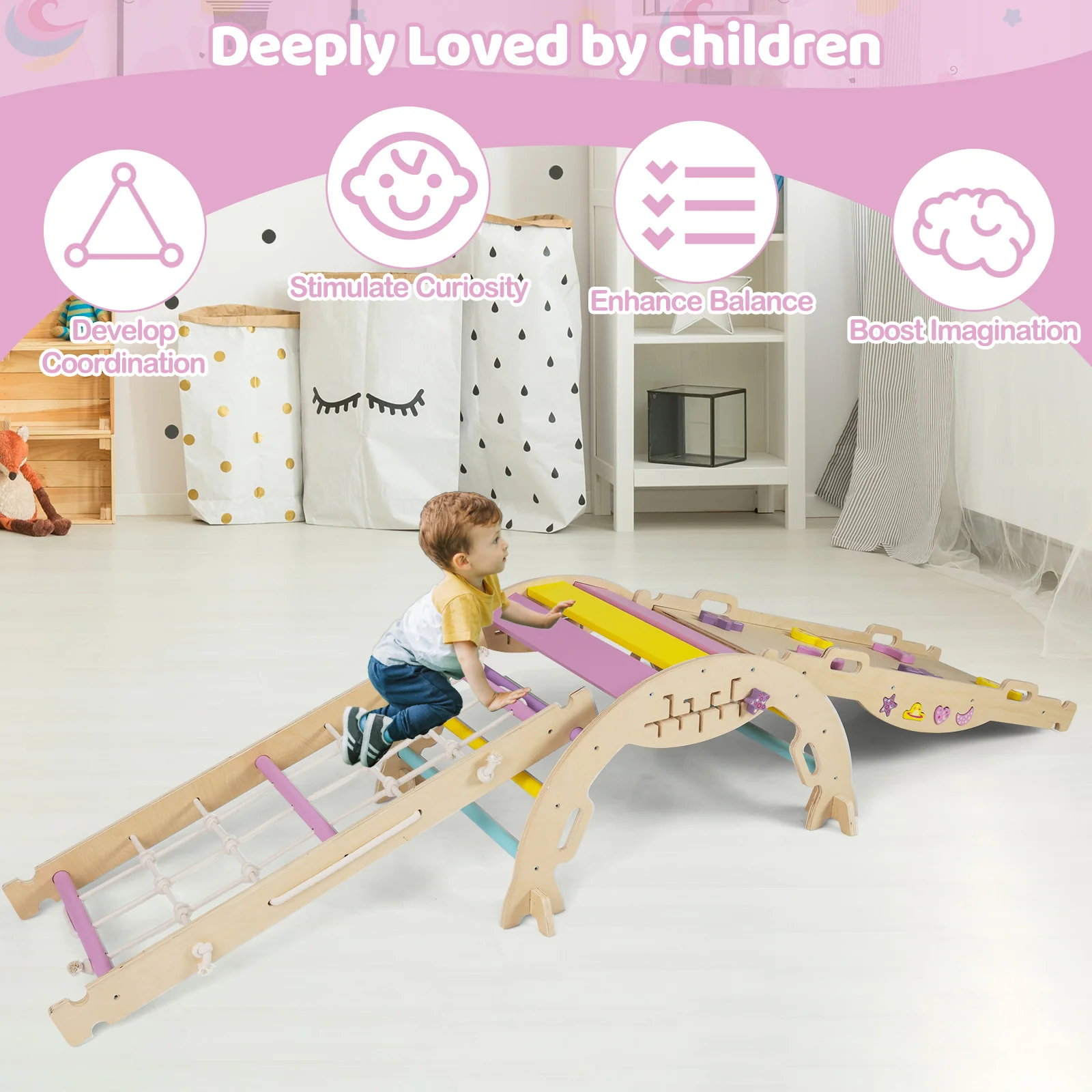 Triangle Set 8-in-1 Foldable Baby Climbing Toys Unicorn Theme, Pink - Image 10