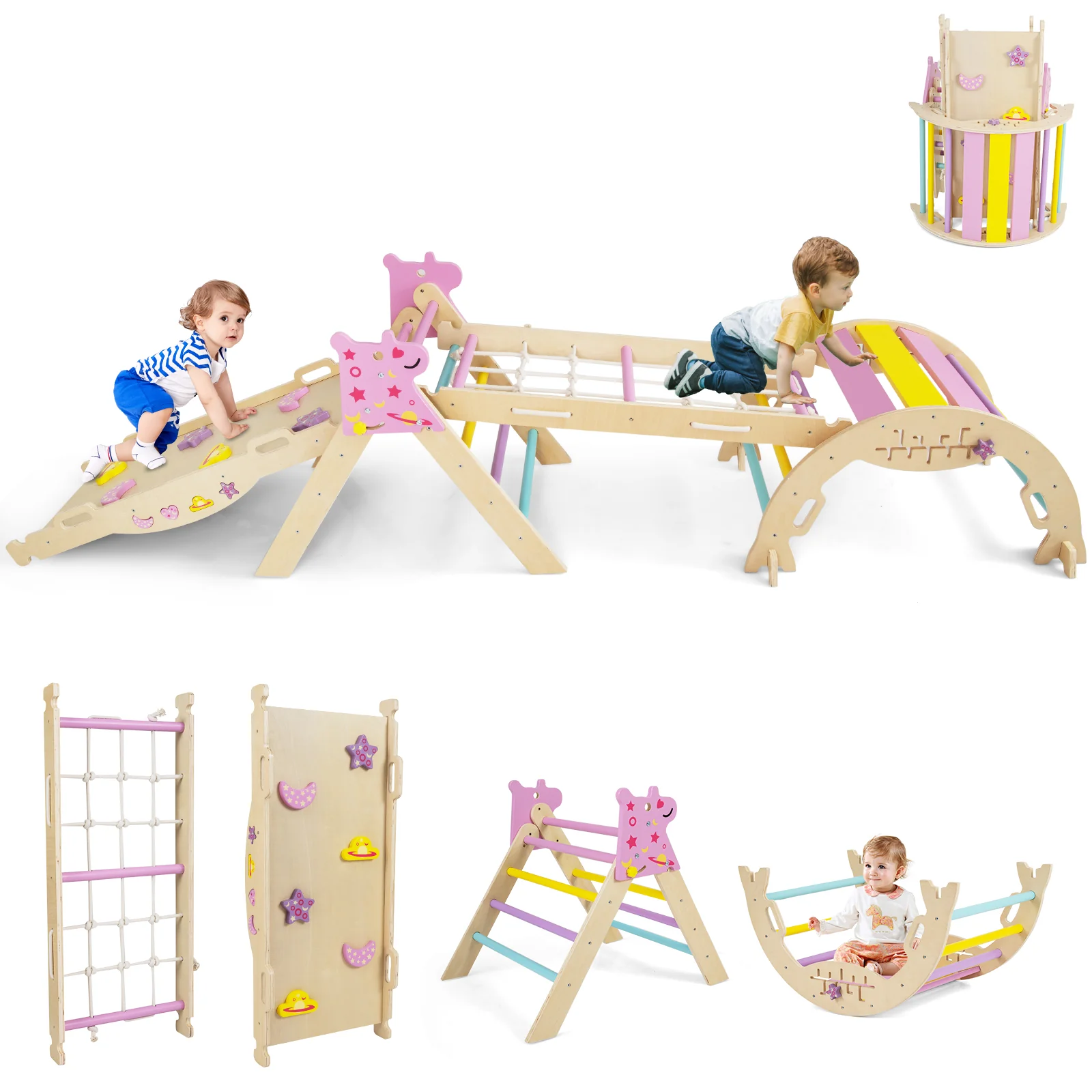 Triangle Set 8-in-1 Foldable Baby Climbing Toys Unicorn Theme, Pink - Image 2