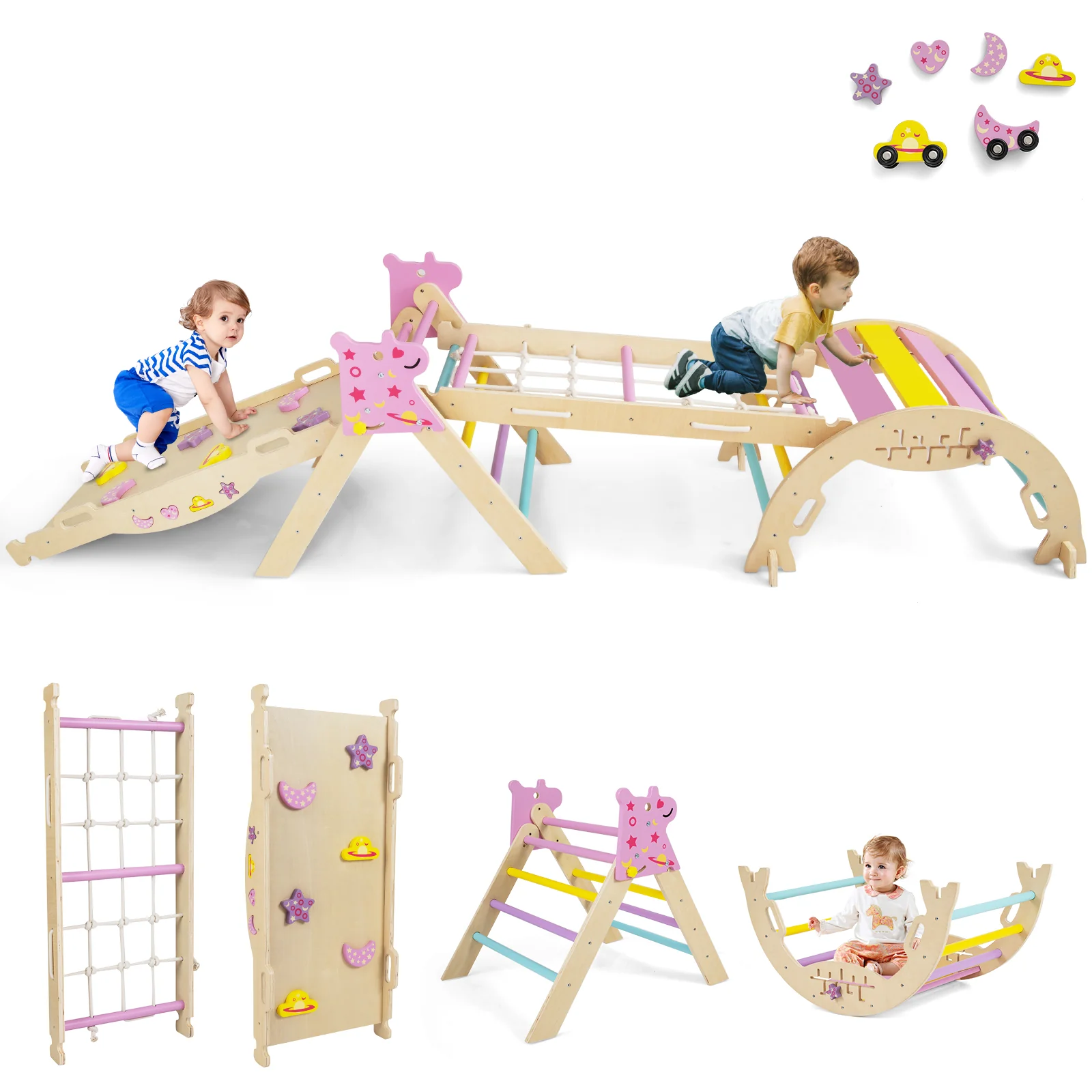 Triangle Set 8-in-1 Foldable Baby Climbing Toys Unicorn Theme, Pink - Image 3