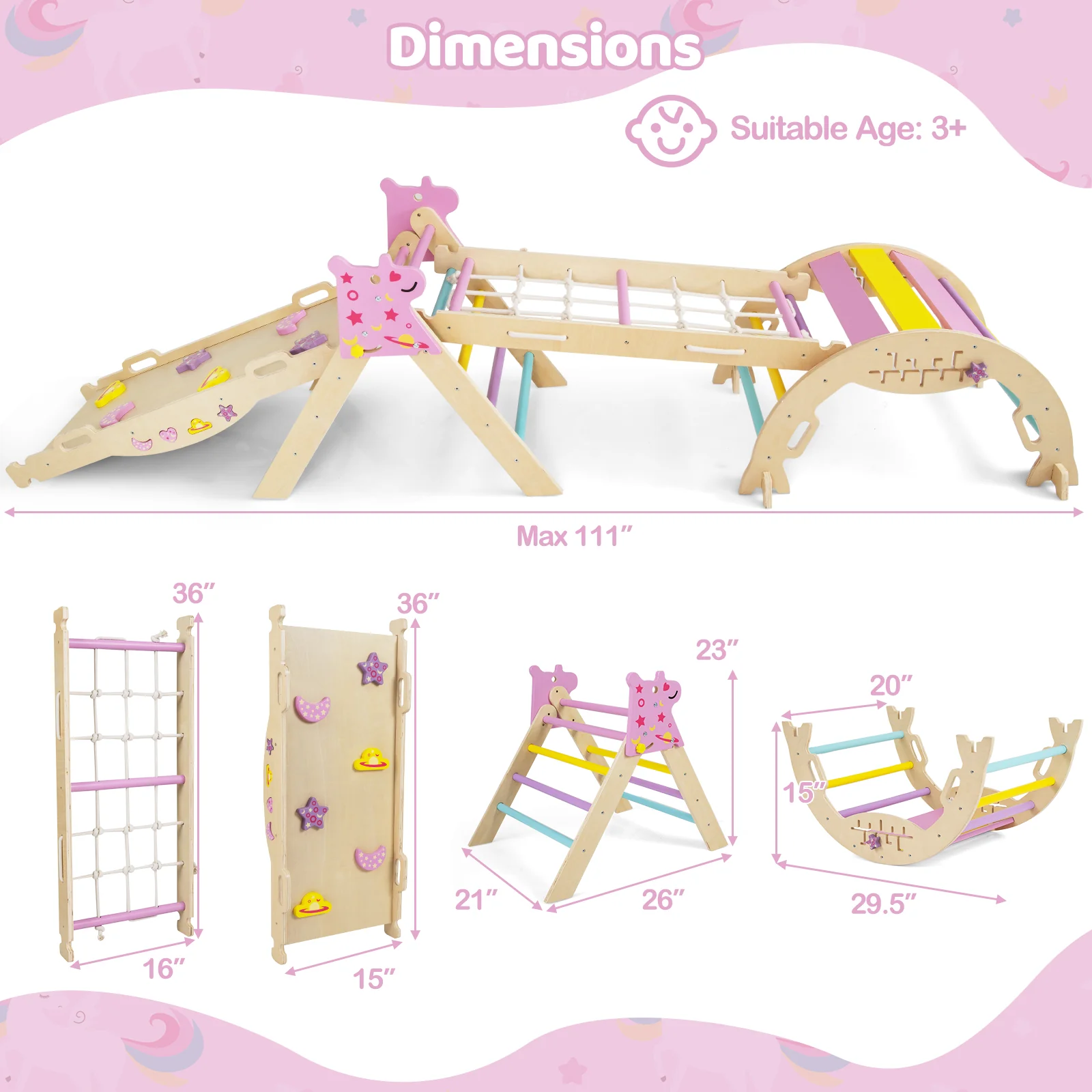 Triangle Set 8-in-1 Foldable Baby Climbing Toys Unicorn Theme, Pink - Image 4