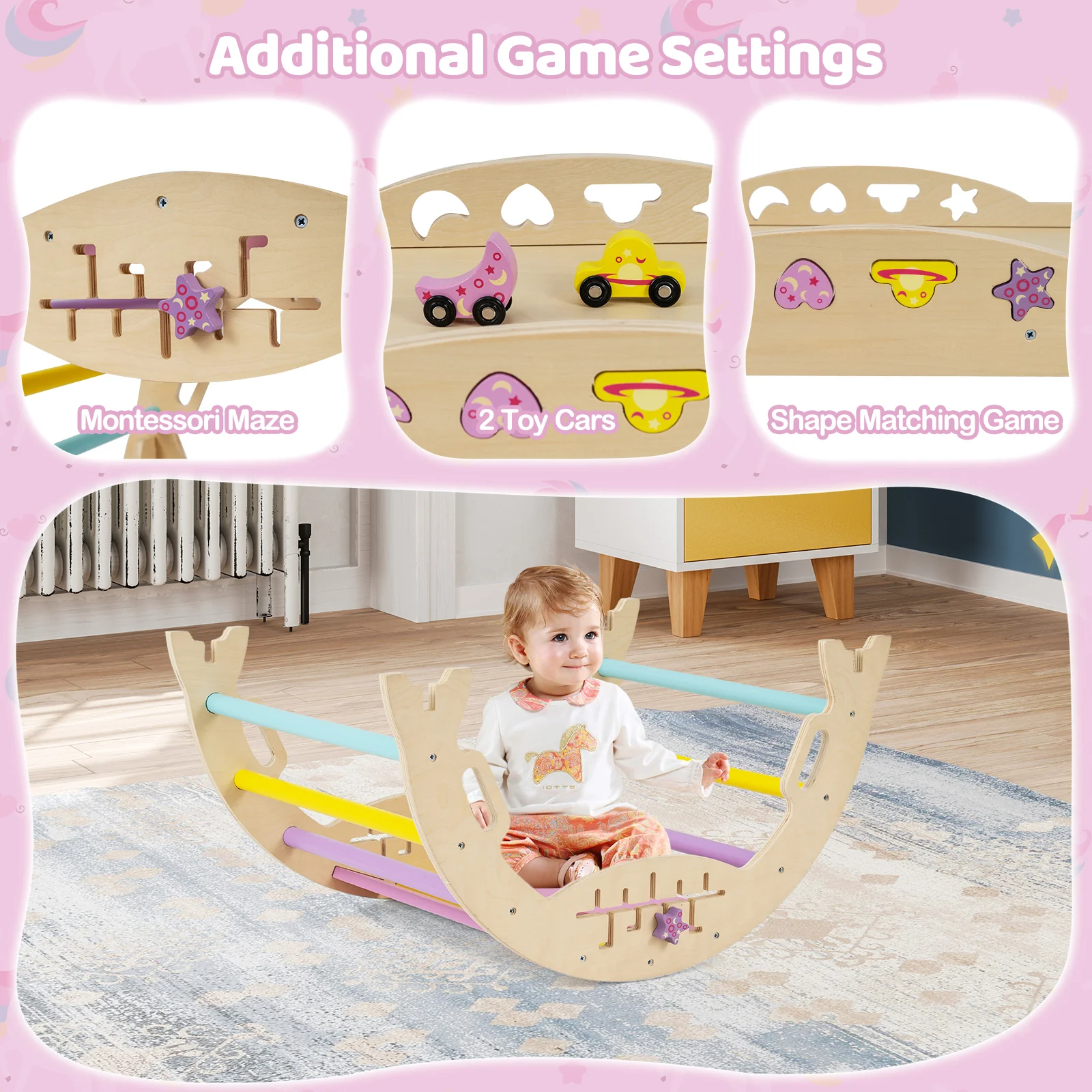 Triangle Set 8-in-1 Foldable Baby Climbing Toys Unicorn Theme, Pink - Image 6
