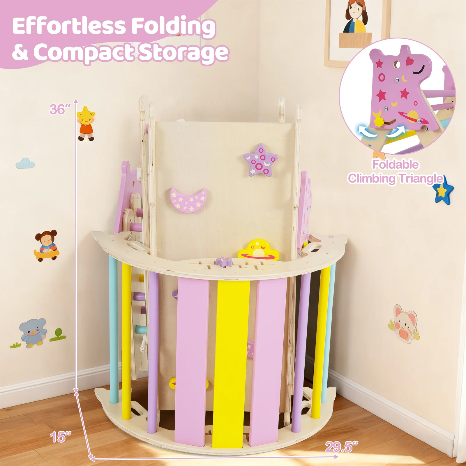 Triangle Set 8-in-1 Foldable Baby Climbing Toys Unicorn Theme, Pink - Image 8