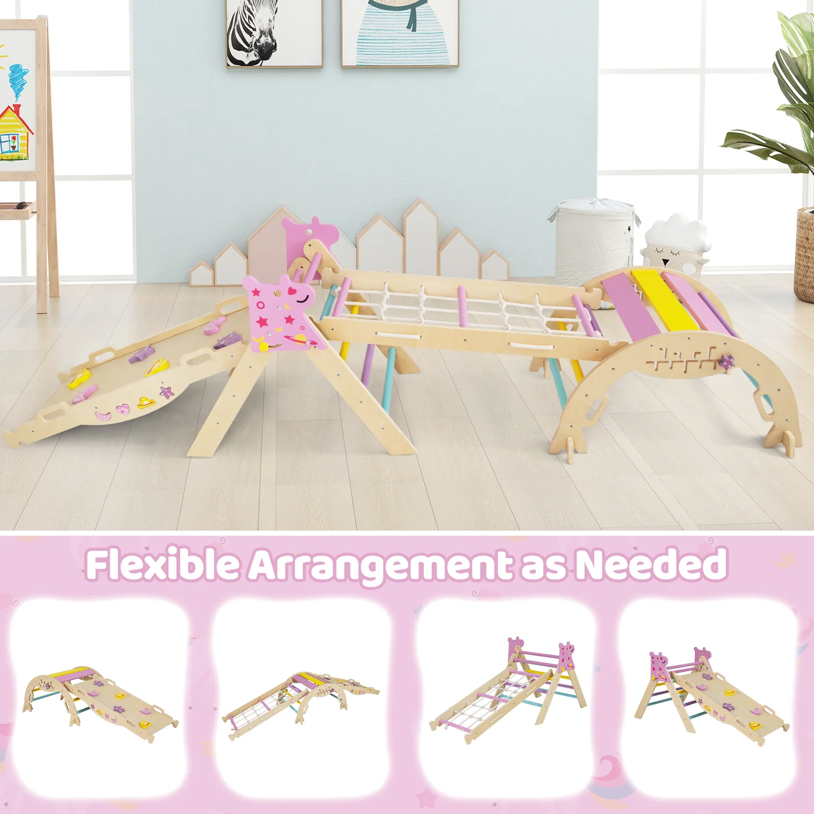 Triangle Set 8-in-1 Foldable Baby Climbing Toys Unicorn Theme, Pink - Image 9
