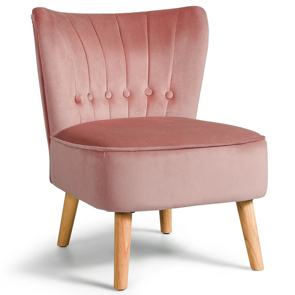 Tufted Velvet Armless Accent Chair, Pink
