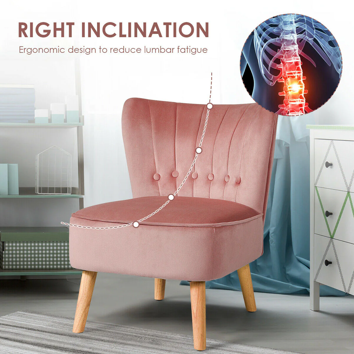 Tufted Velvet Armless Accent Chair, Pink - Image 10