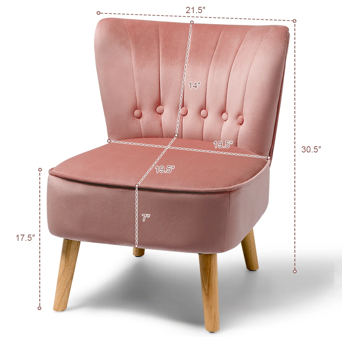 Tufted Velvet Armless Accent Chair, Pink - Image 6