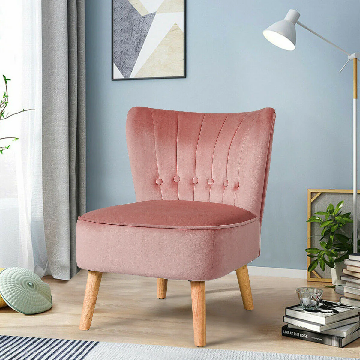 Tufted Velvet Armless Accent Chair, Pink - Image 7