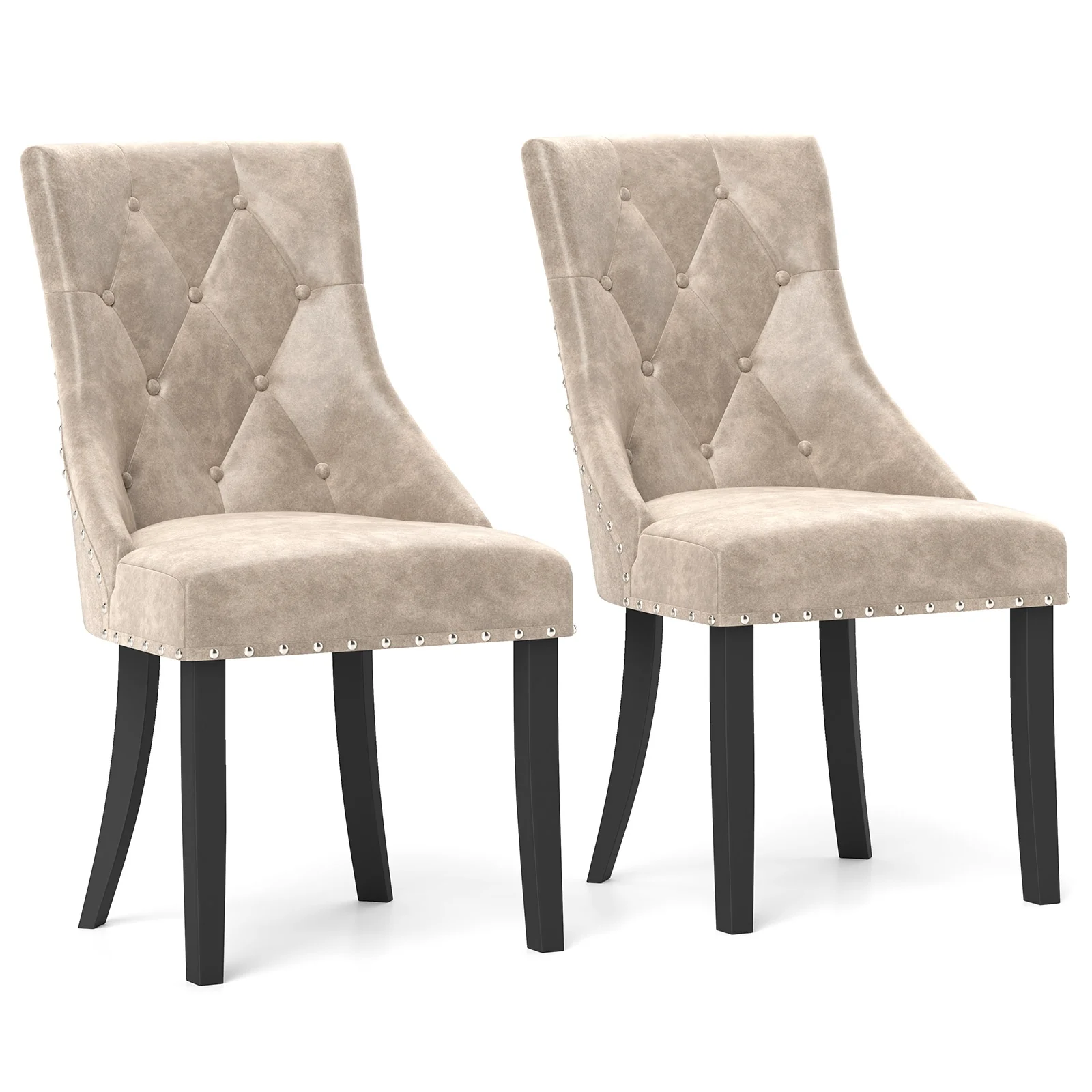 Tufted Wingback Upholstered Dining Chairs, Set of 2, Light Brown - Image 4
