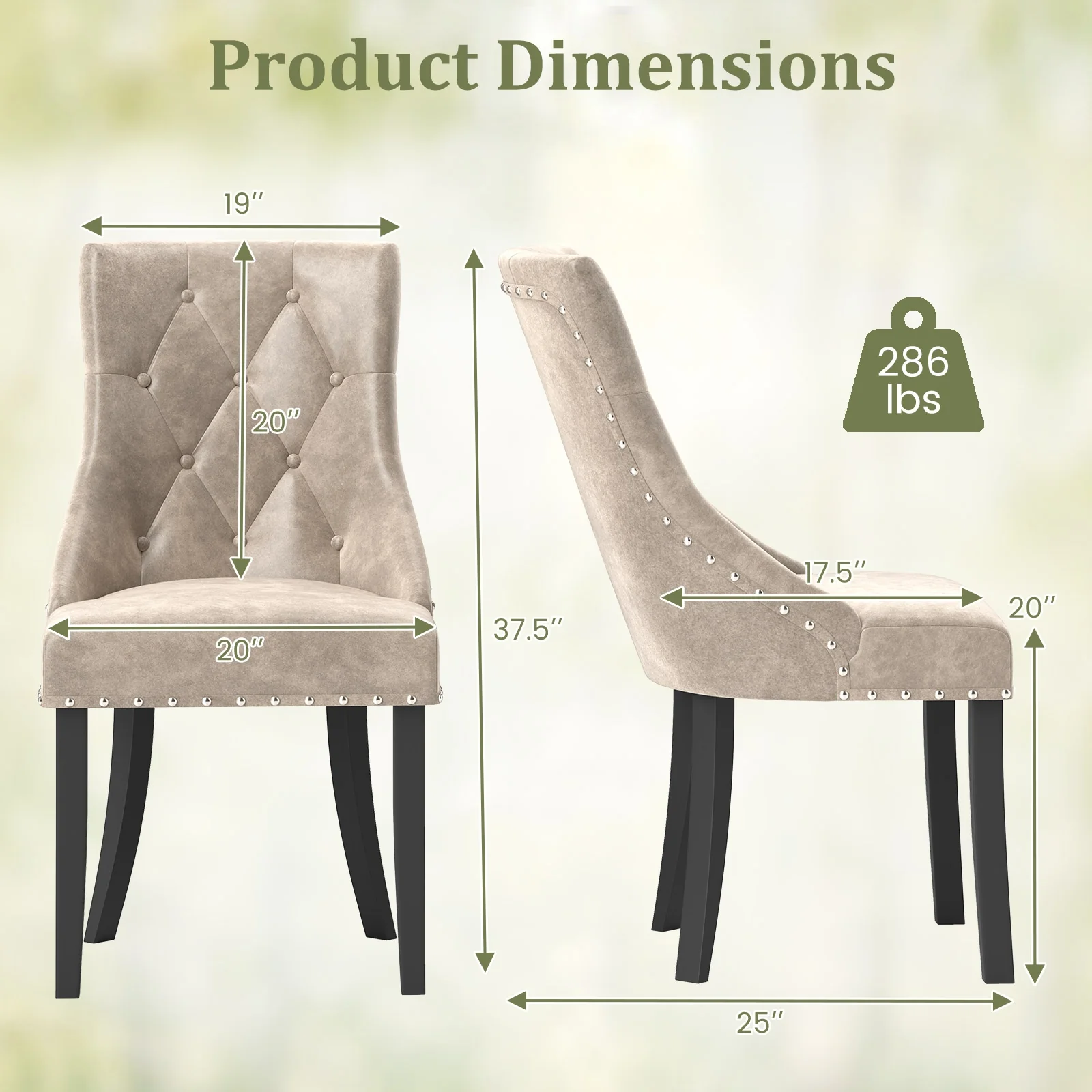 Tufted Wingback Upholstered Dining Chairs, Set of 2, Light Brown - Image 5