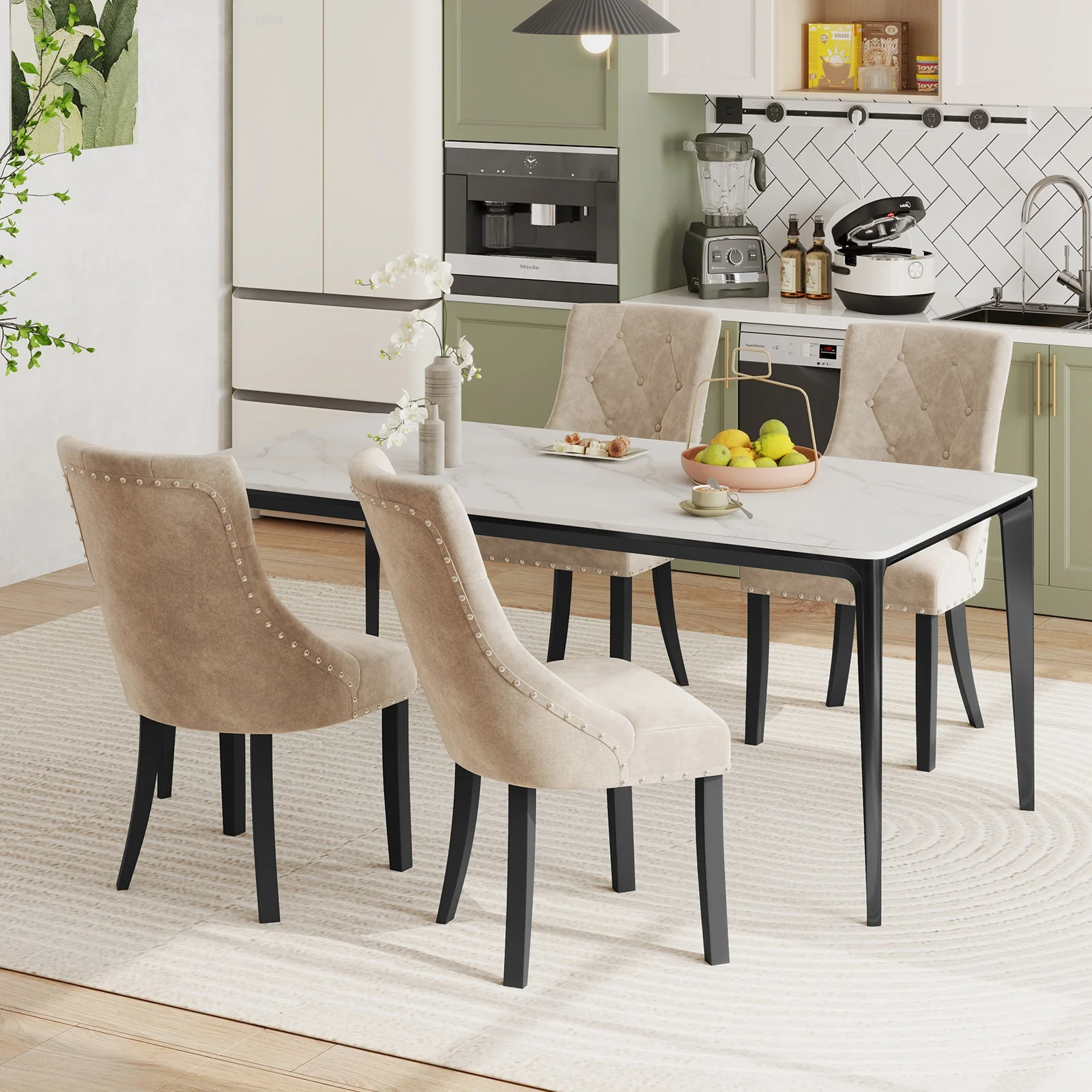 Tufted Wingback Upholstered Dining Chairs, Set of 2, Light Brown - Image 6