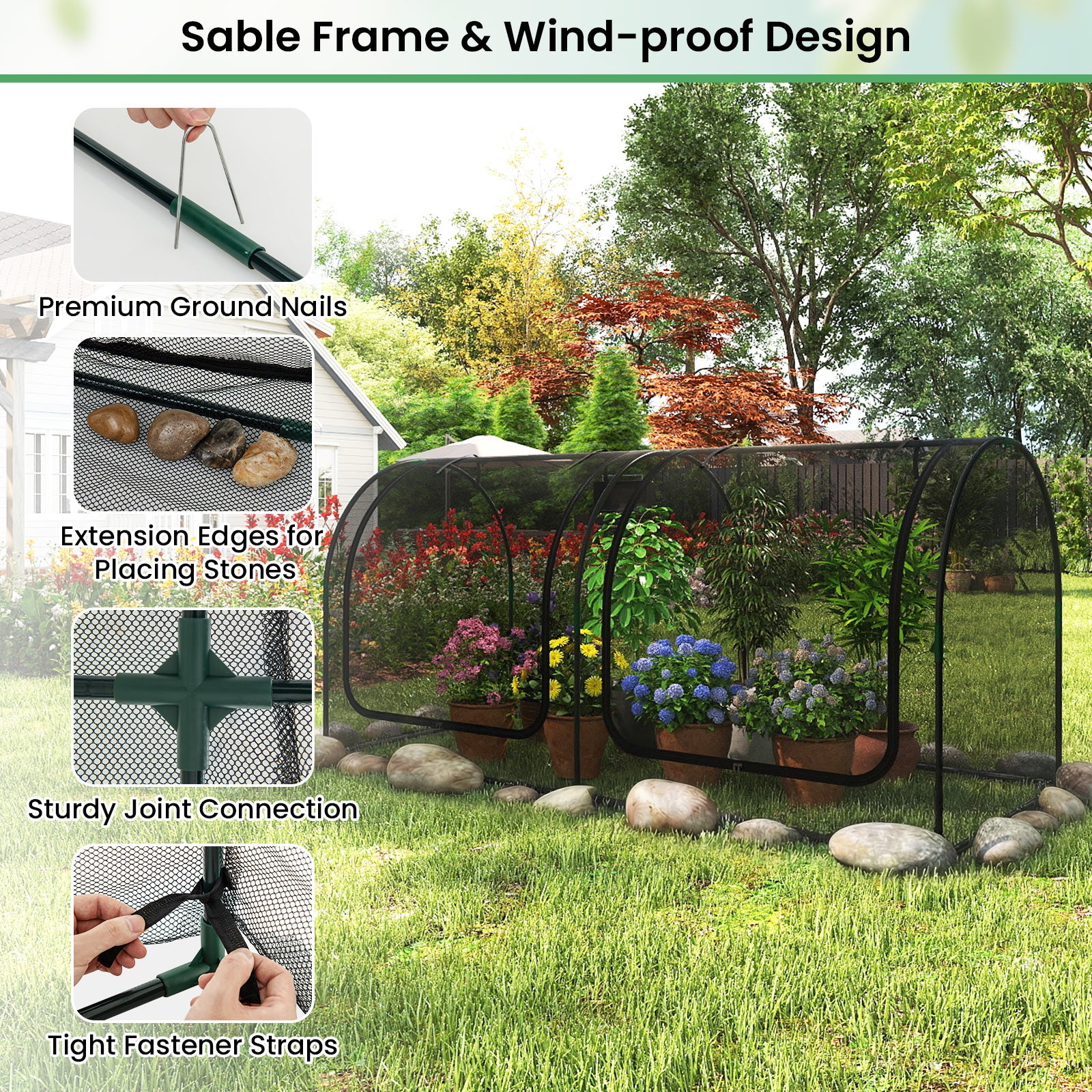 Tunnel Crop Cage Large Portable Plant Protection Tent with 2 Roll-up Zippered Doors - Image 10