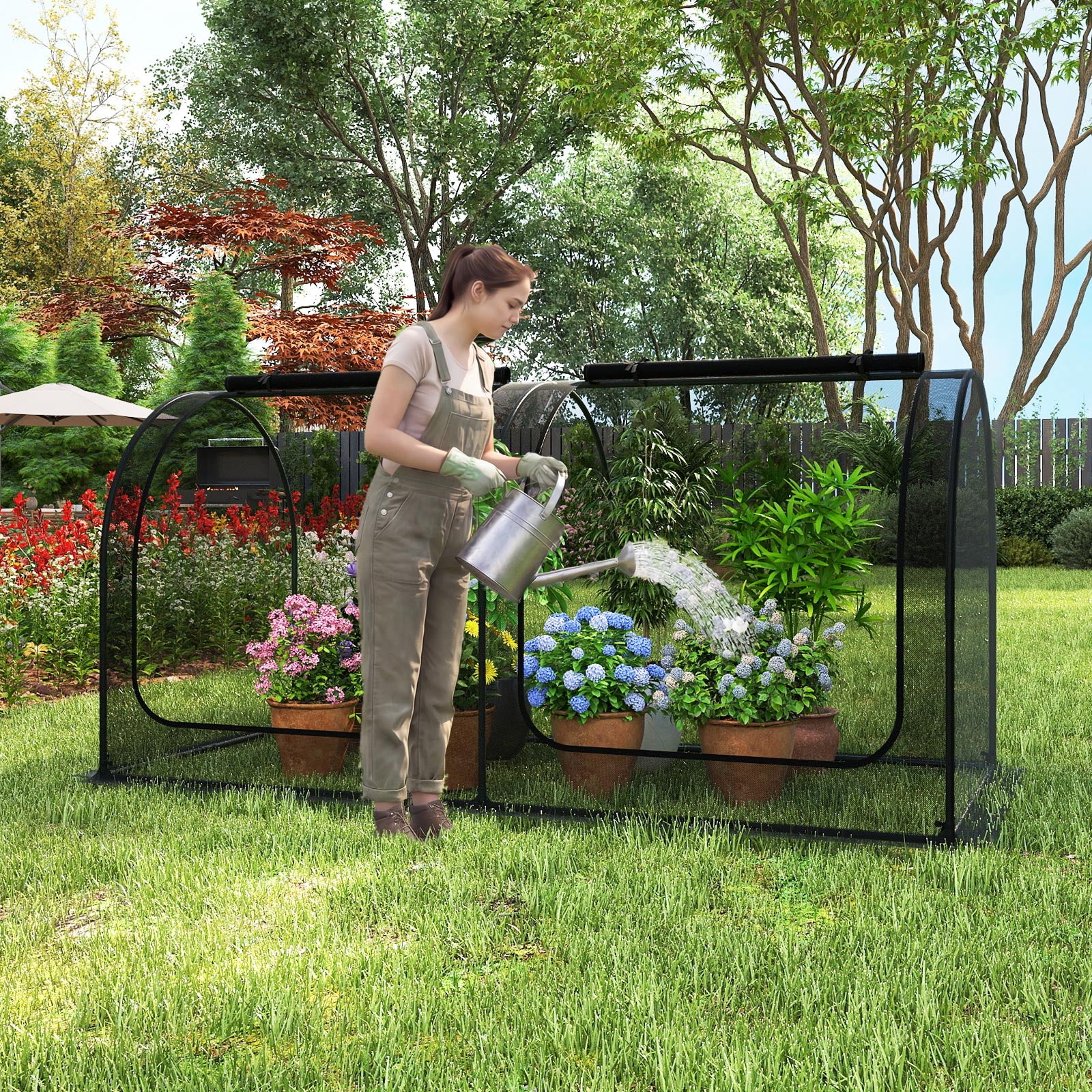 Tunnel Crop Cage Large Portable Plant Protection Tent with 2 Roll-up Zippered Doors - Image 2